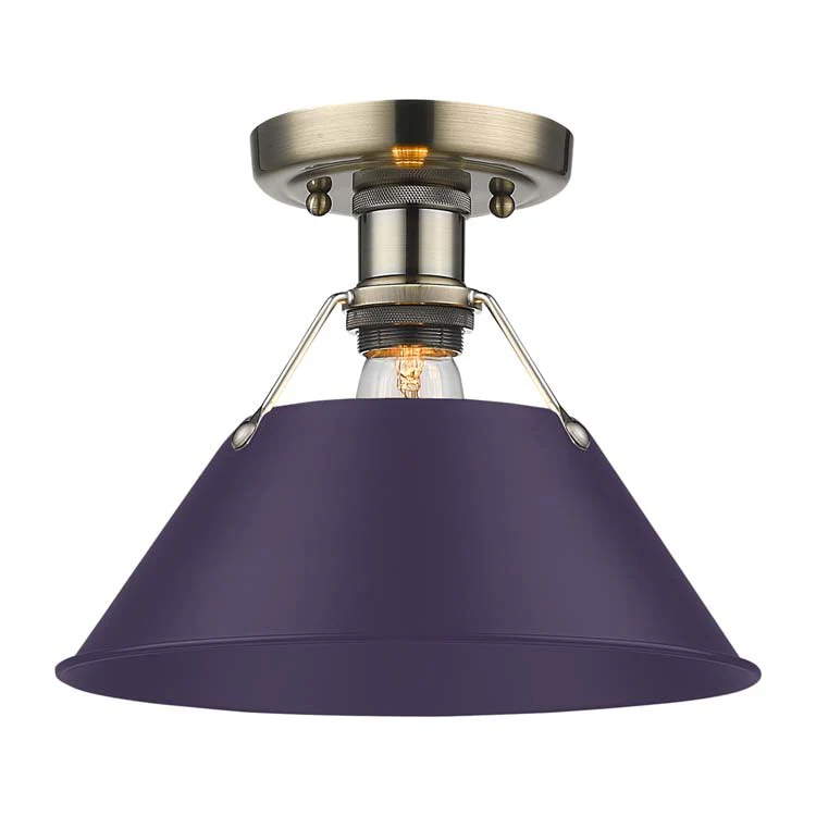 Orwell 1-light Flush Mount in Aged Brass and Exotic Purple shade