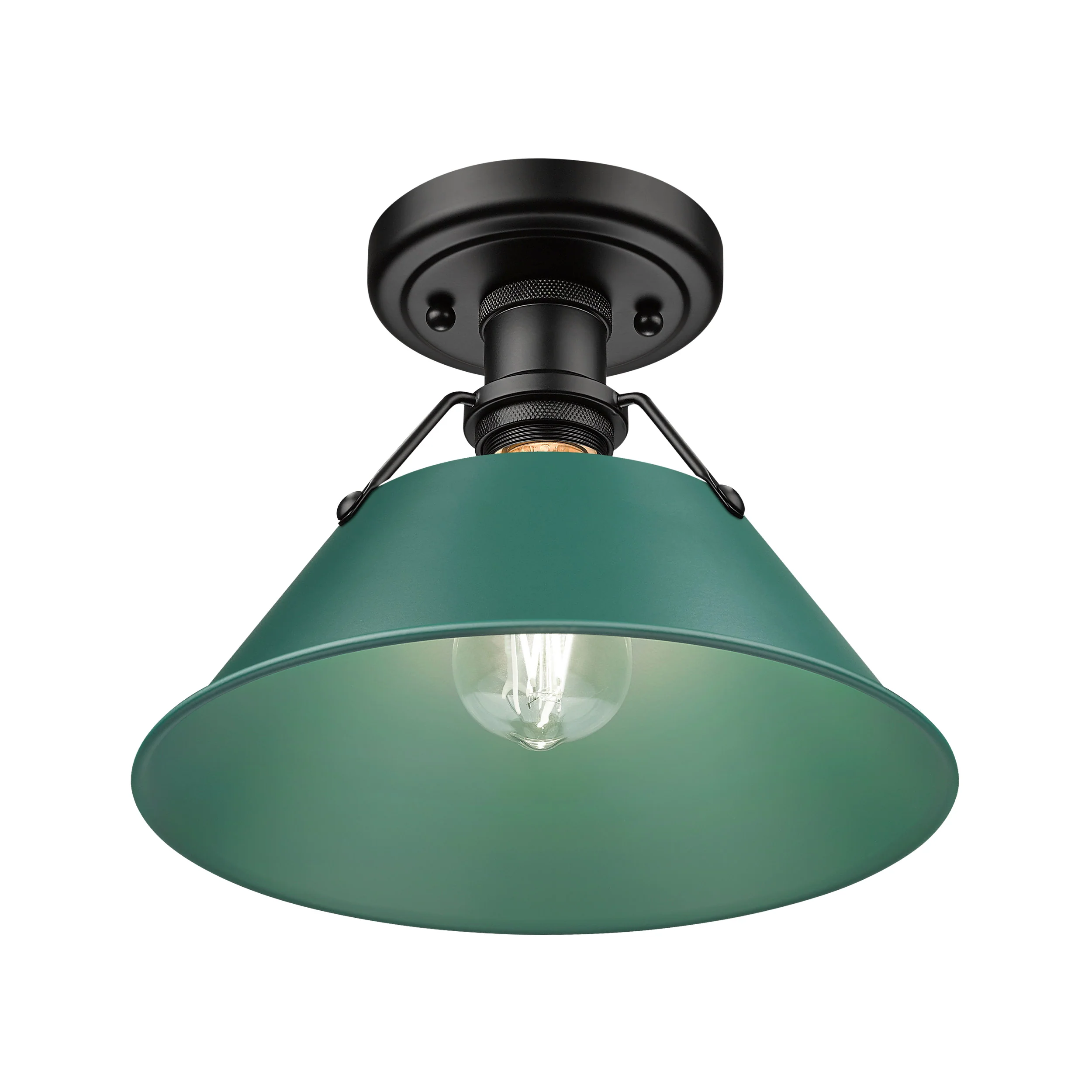 Orwell 1-light Flush Mount in Matte Black and Pine Green shade - Image 2
