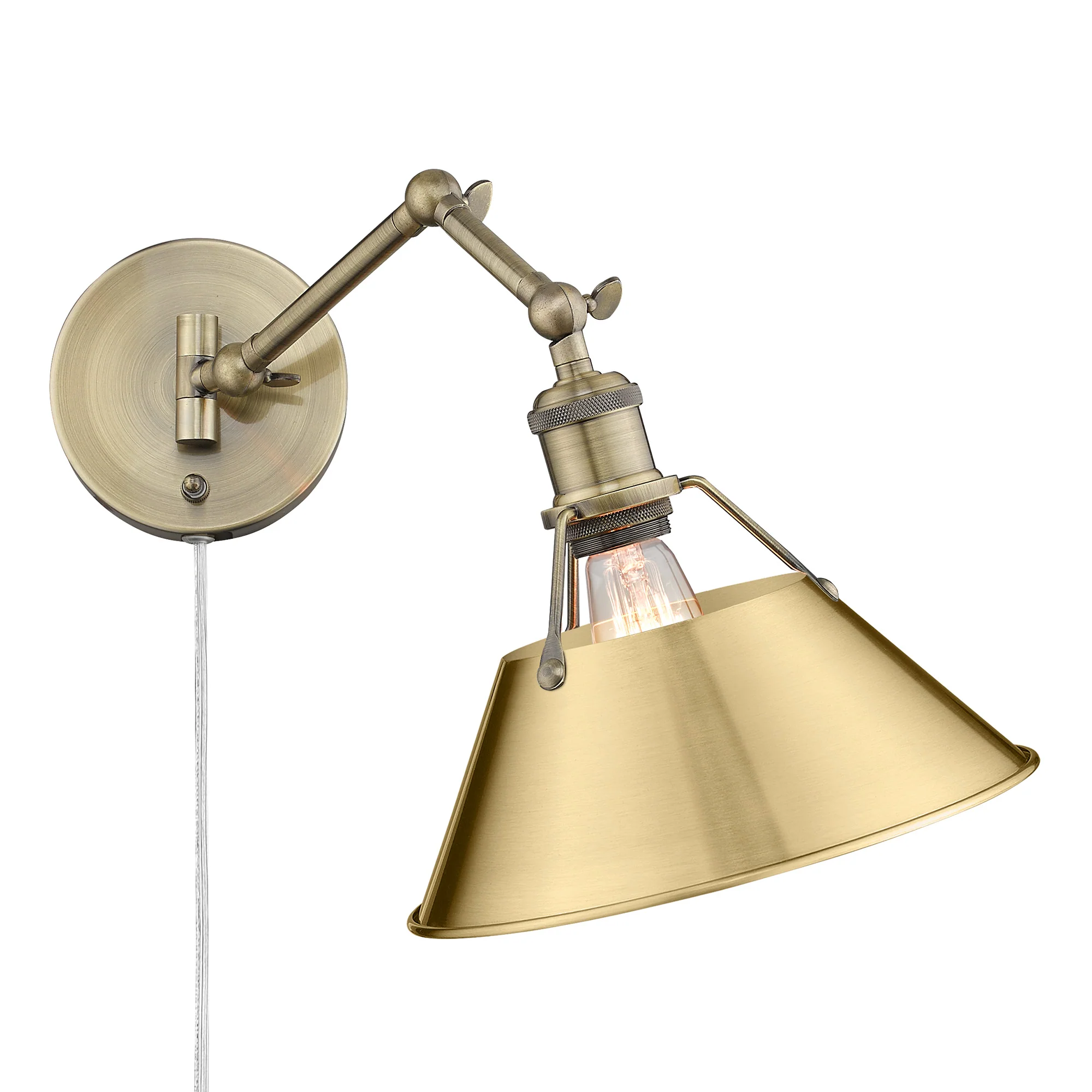 Orwell 1-light Swing Arm in Aged Brass and Brushed Champagne Brass shade - Image 2