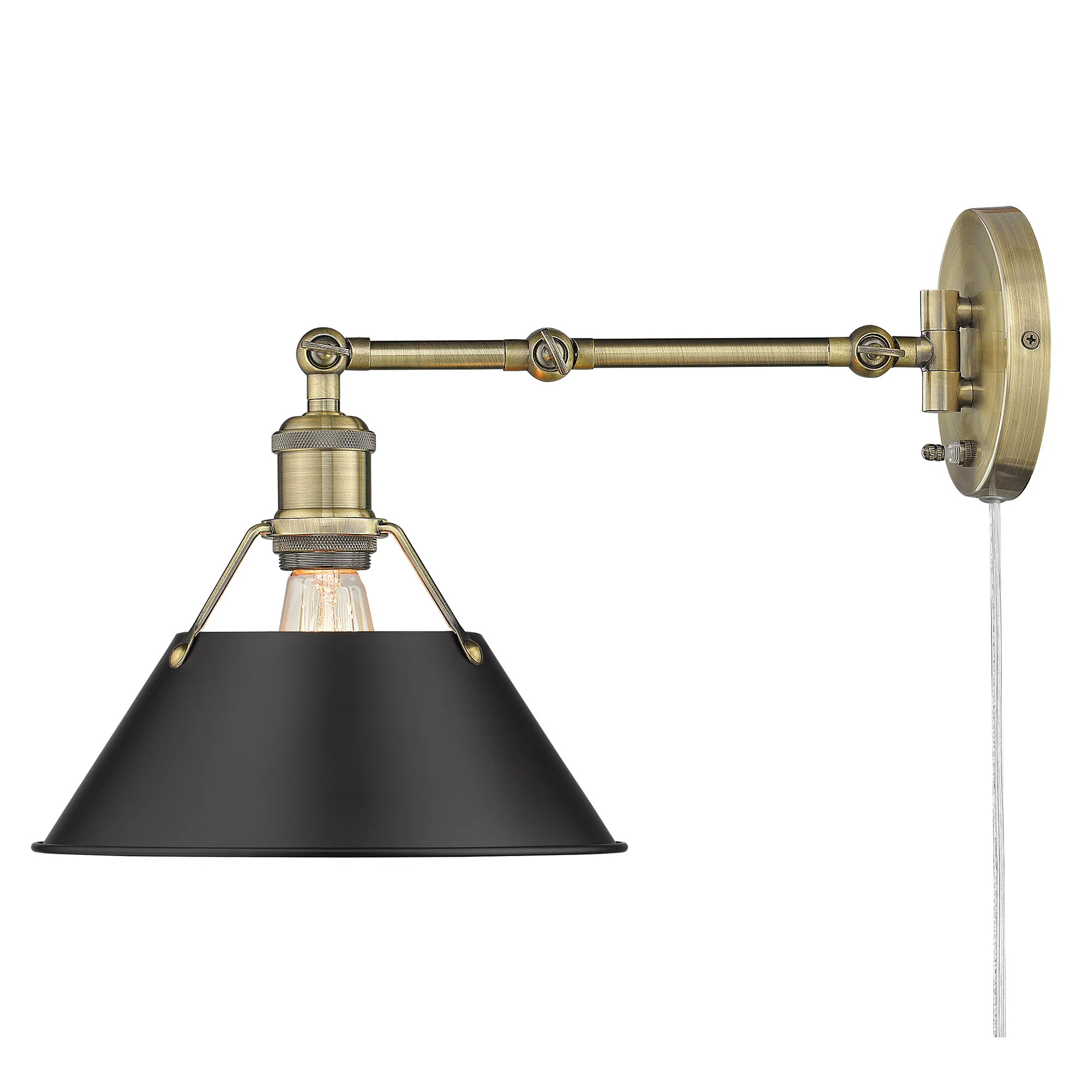 Orwell 1-light Swing Arm Wall Lamp in Aged Brass and Matte Black shade - Image 2