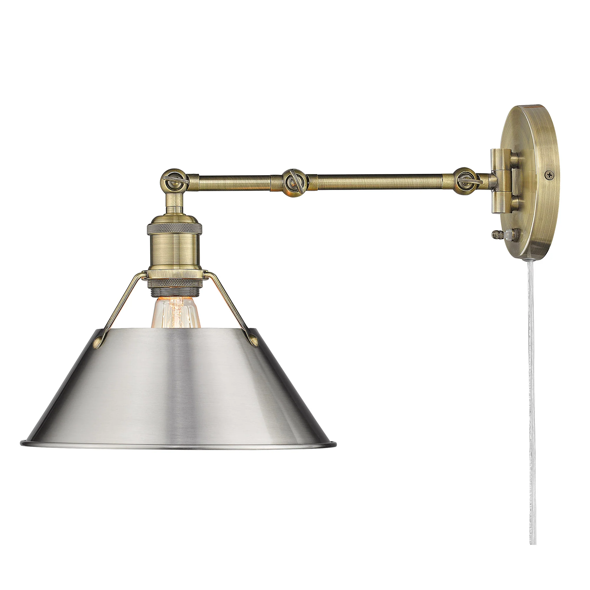 Orwell 1-light Swing Arm Wall Lamp in Aged Brass and Pewter shade - Image 2