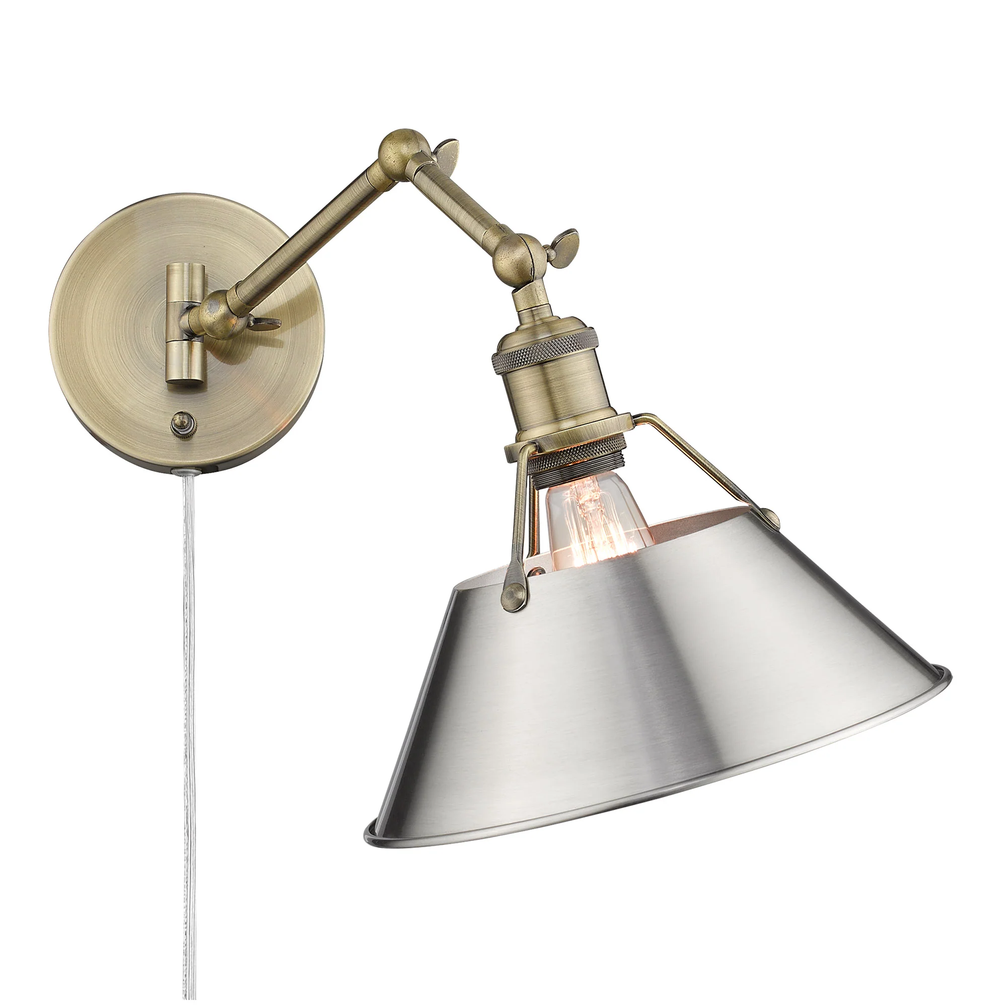 Orwell 1-light Swing Arm Wall Lamp in Aged Brass and Pewter shade - Image 3