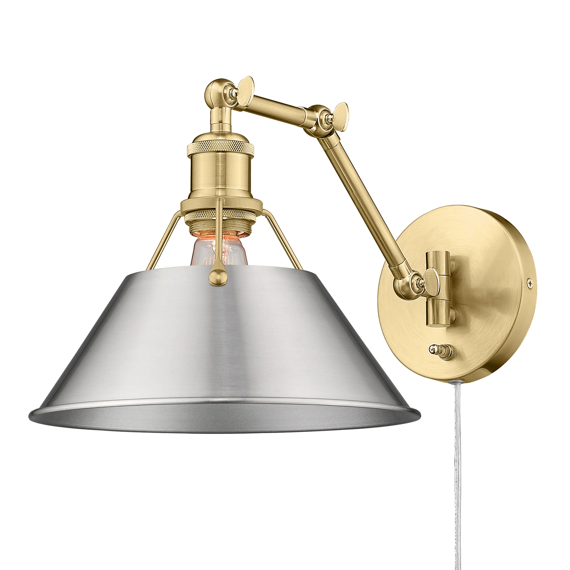 Orwell 1-light Swing Arm Wall Lamp in Brushed Champagne Brass and Pewter shade