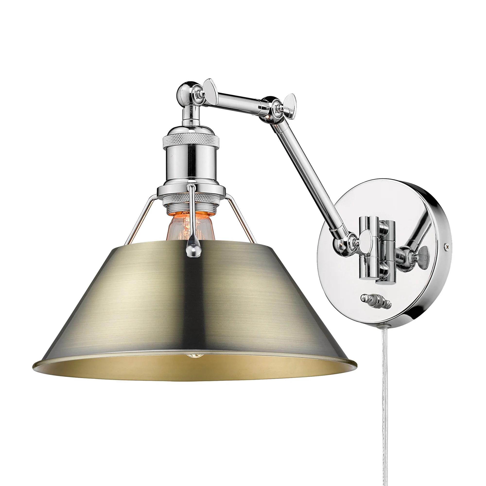 Orwell 1-light Swing Arm Wall Lamp in Chrome and Aged Brass shade