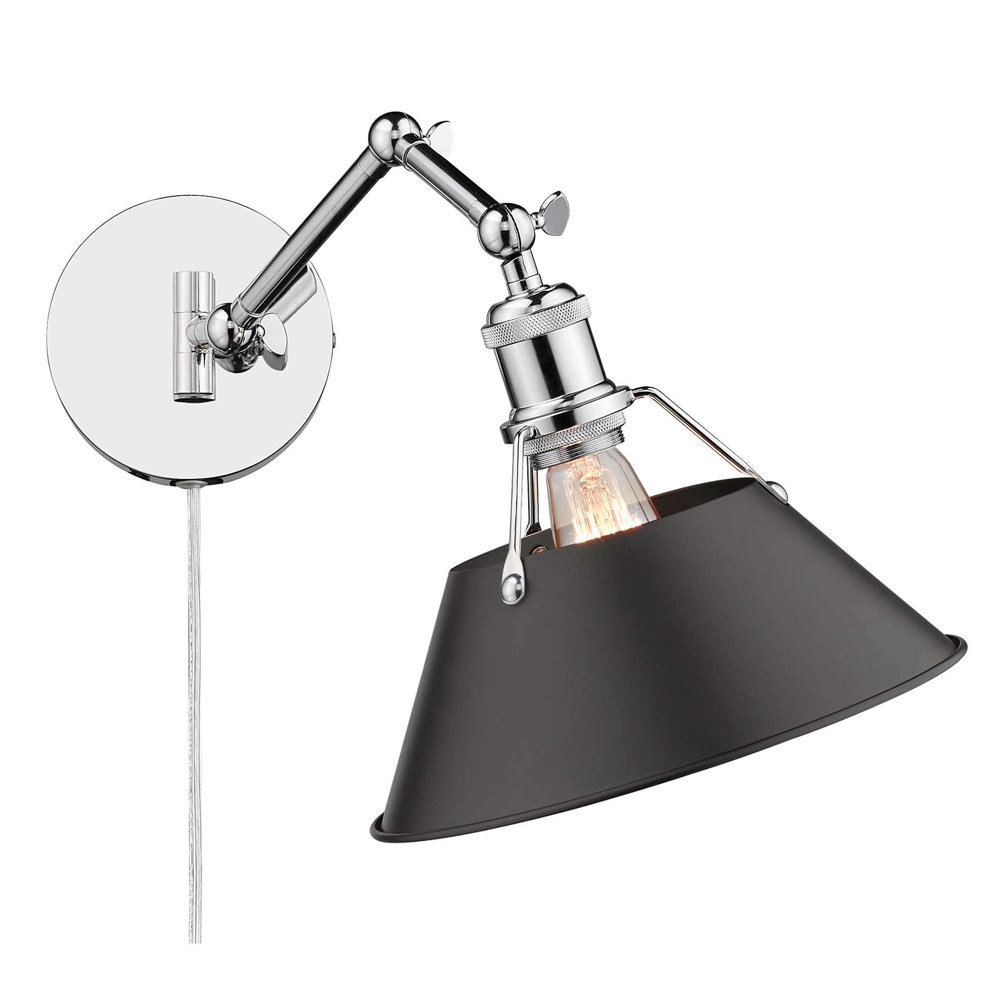 Orwell 1-light Swing Arm Wall Lamp in Chrome and Matte Black shade - Image 3