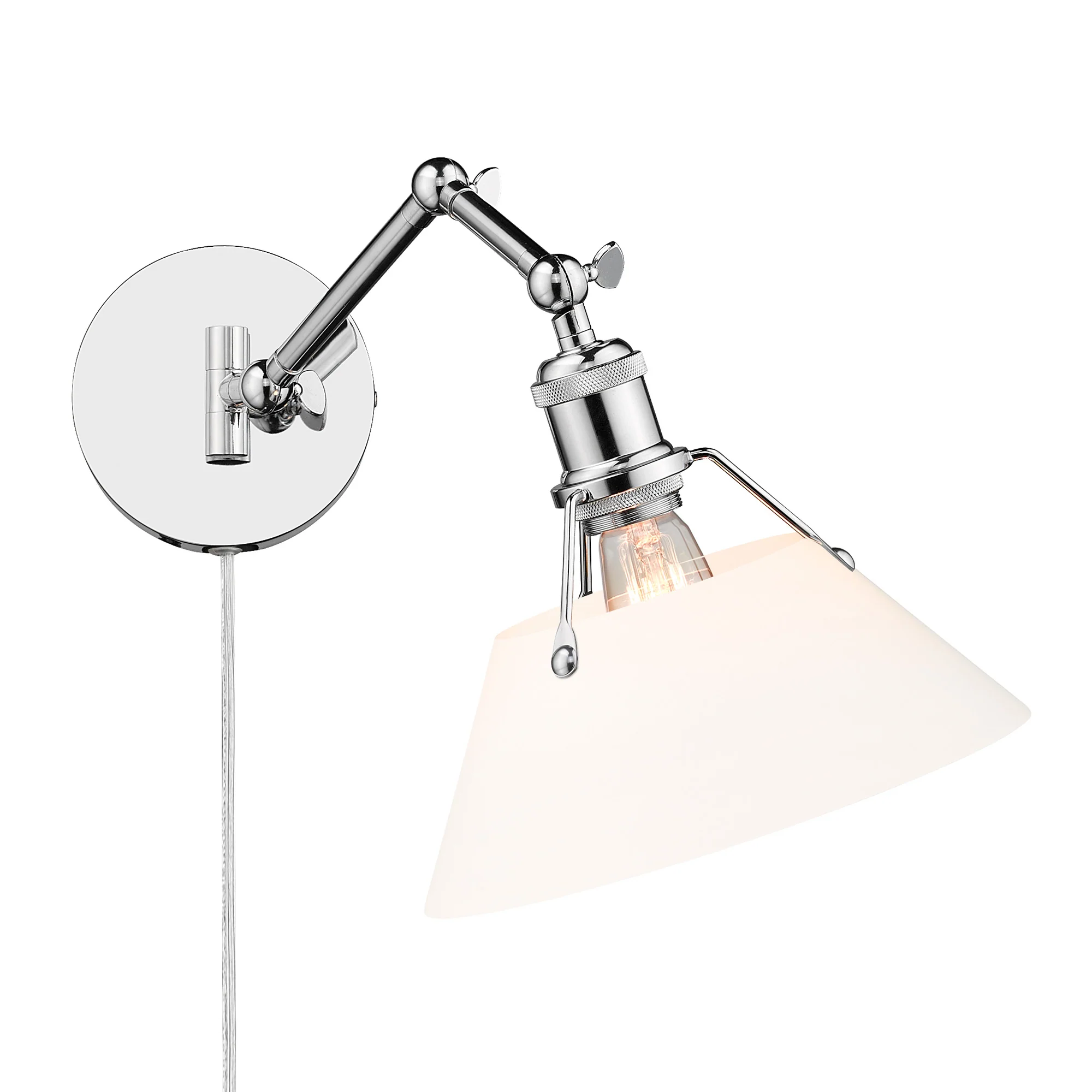 Orwell 1-light Swing Arm Wall Lamp in Chrome and Opal Glass - Image 2