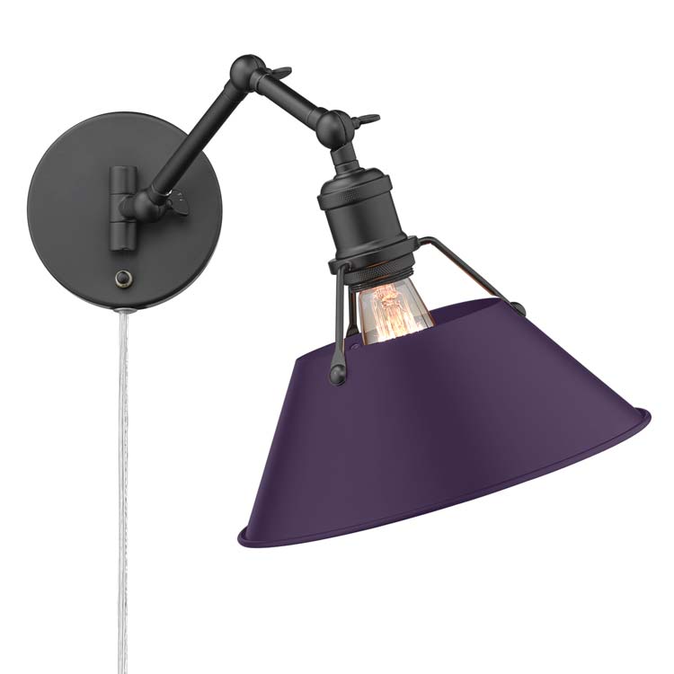 Orwell 1-light Swing Arm Wall Lamp in Matte Black and Exotic Purple shade - Image 4