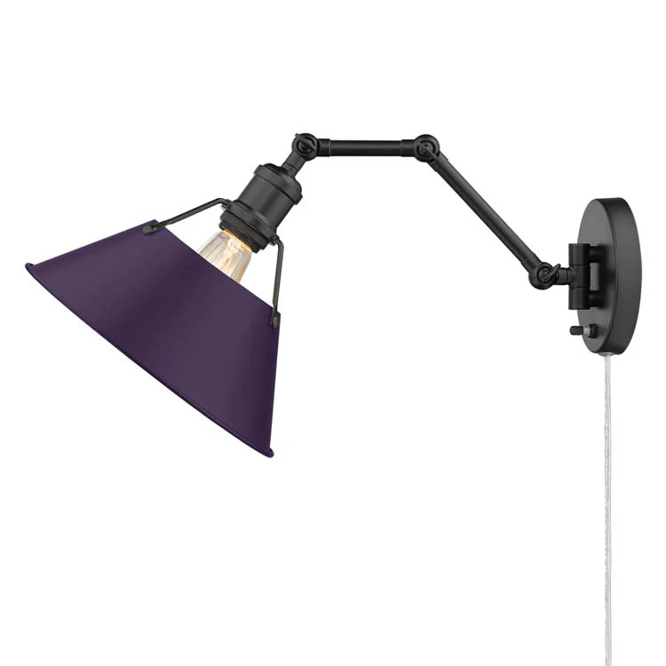 Orwell 1-light Swing Arm Wall Lamp in Matte Black and Exotic Purple shade - Image 5