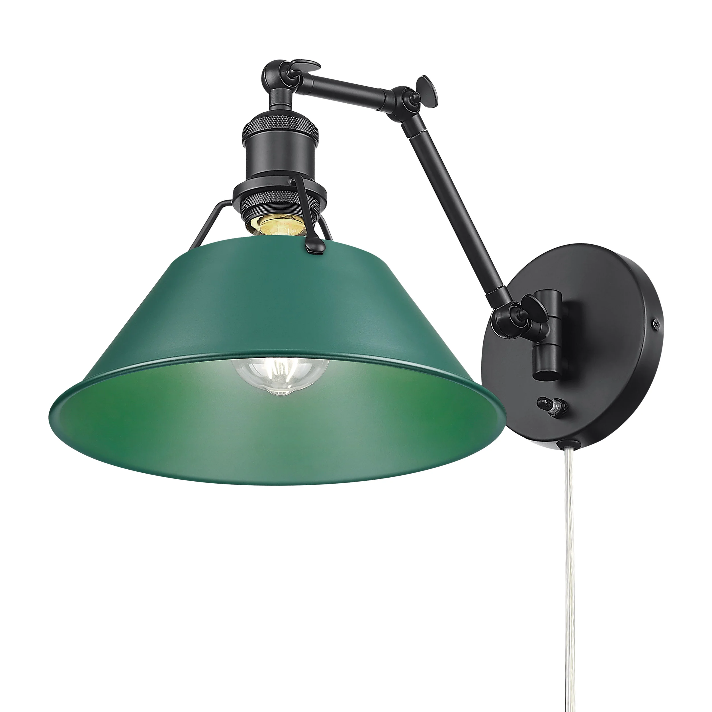 Orwell 1-light Swing Arm Wall Lamp in Matte Black and Pine Green shade