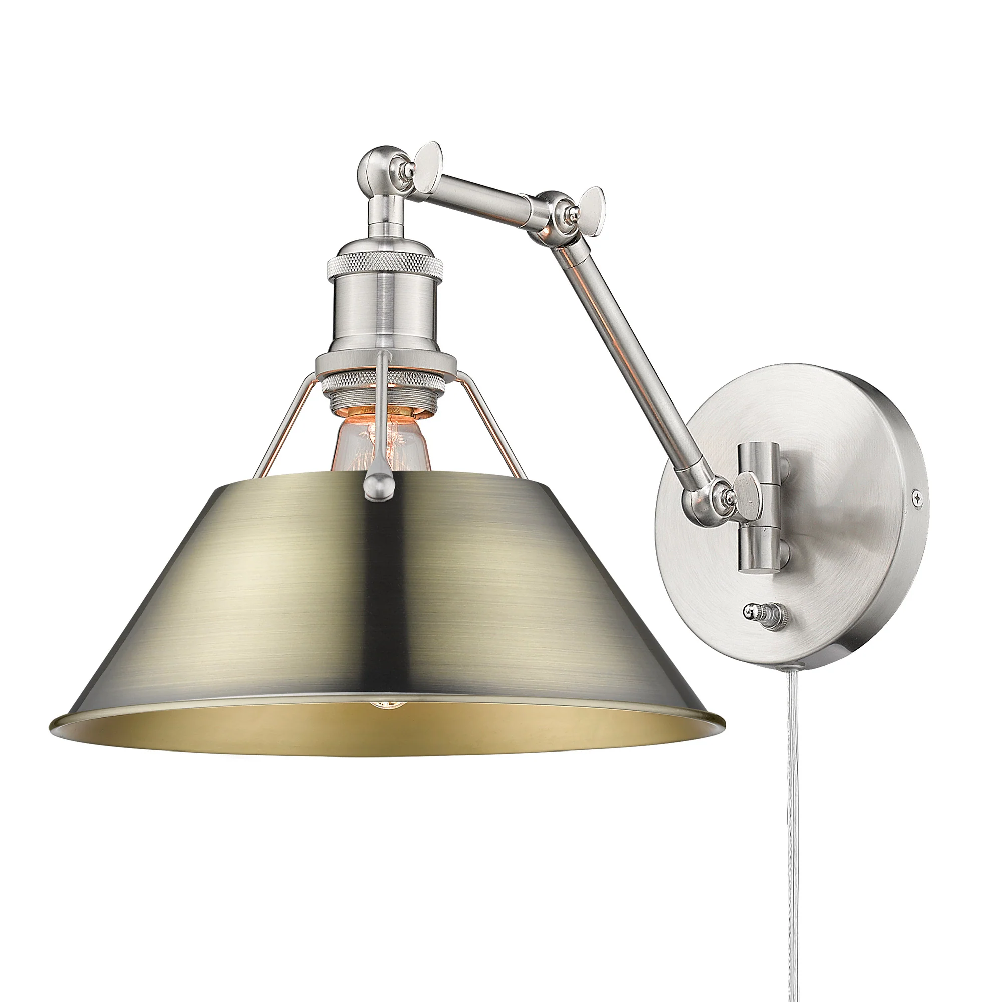 Orwell 1-light Swing Arm Wall Lamp in Pewter and Aged Brass shade