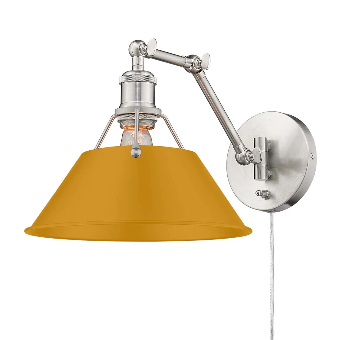 Orwell 1-light Swing Arm Wall Lamp in Pewter and Auric Yellow shade