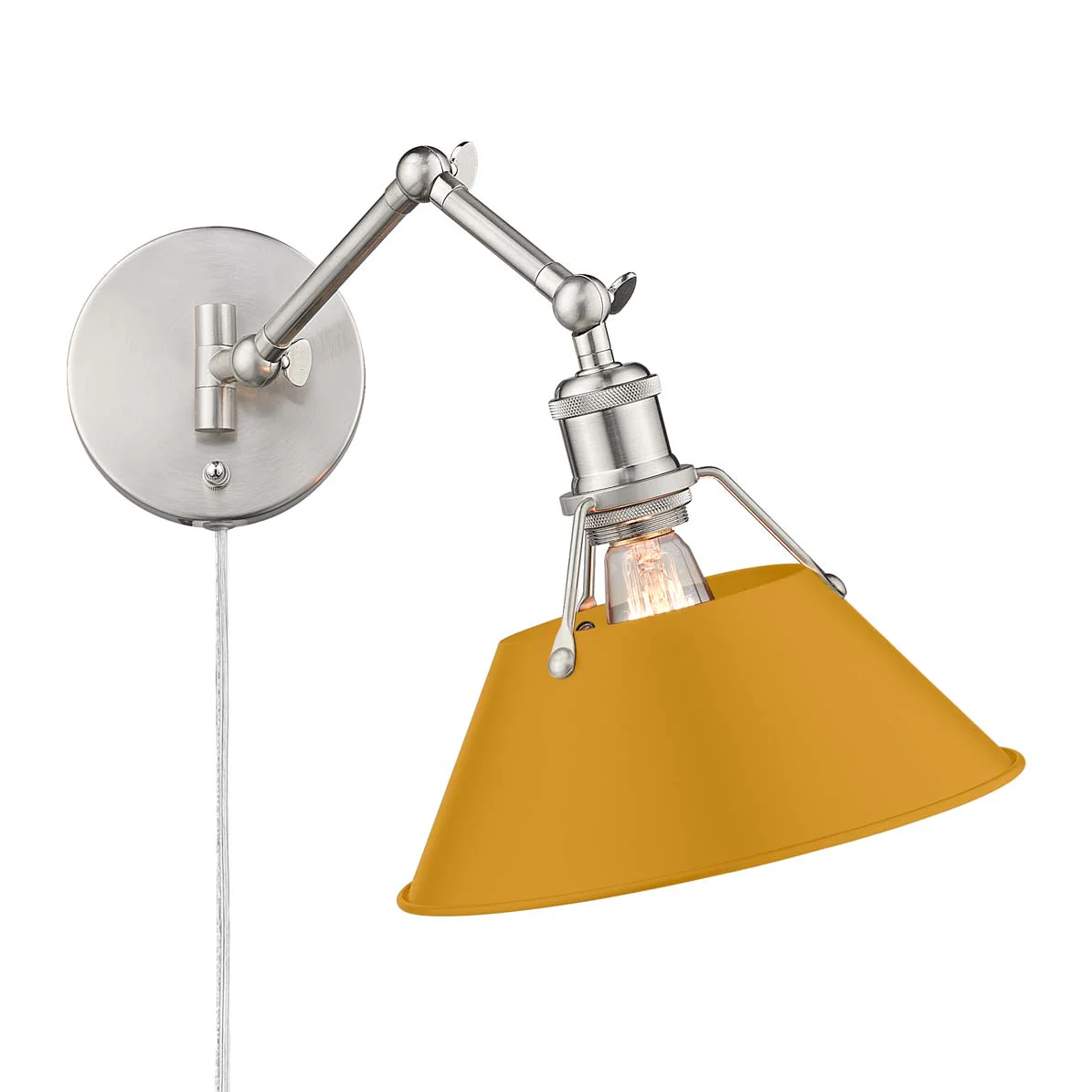 Orwell 1-light Swing Arm Wall Lamp in Pewter and Auric Yellow shade - Image 3
