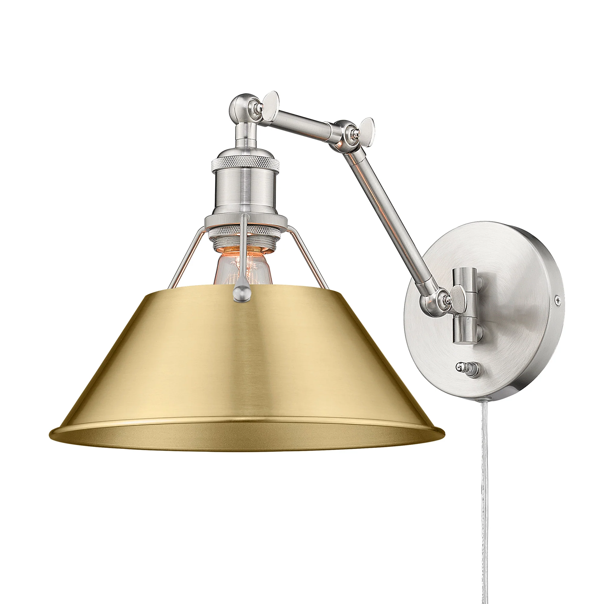 Orwell 1-light Swing Arm Wall Lamp in Pewter and Brushed Champagne Brass shade