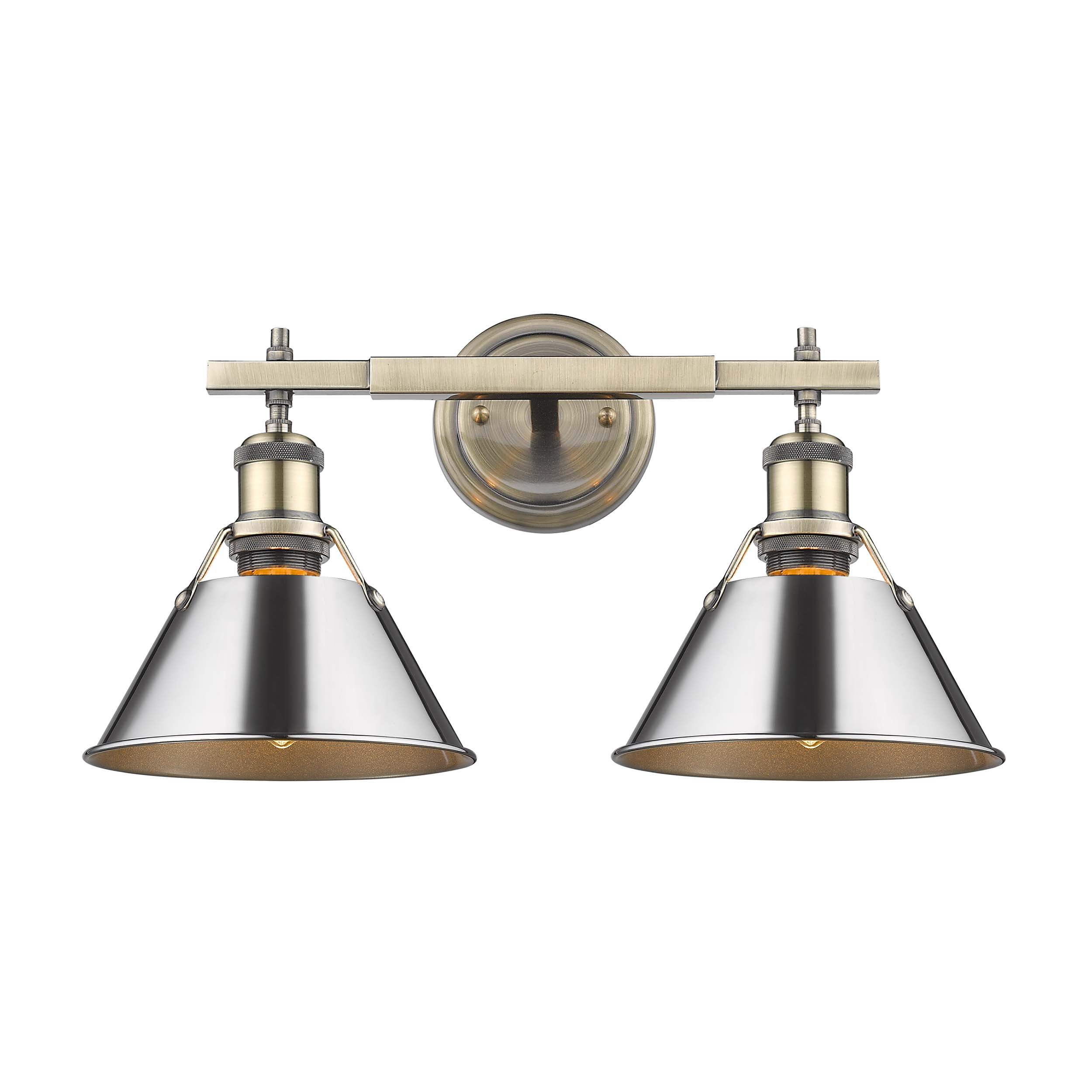 Orwell 2-light Vanity in Aged Brass and Chrome shade