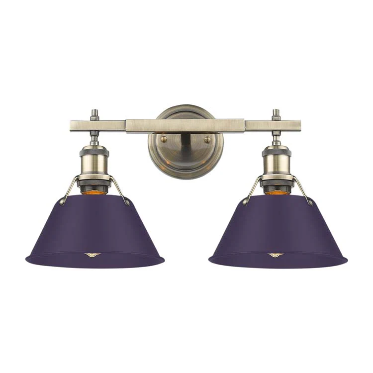 Orwell 2-light Vanity in Aged Brass and Exotic Purple shade