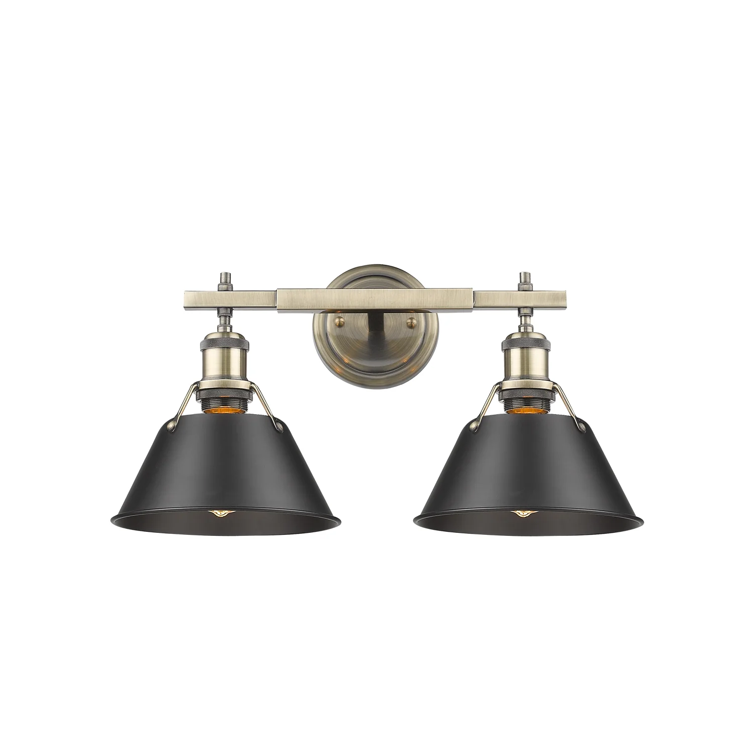 Orwell 2-light Vanity in Aged Brass and Matte Black shade