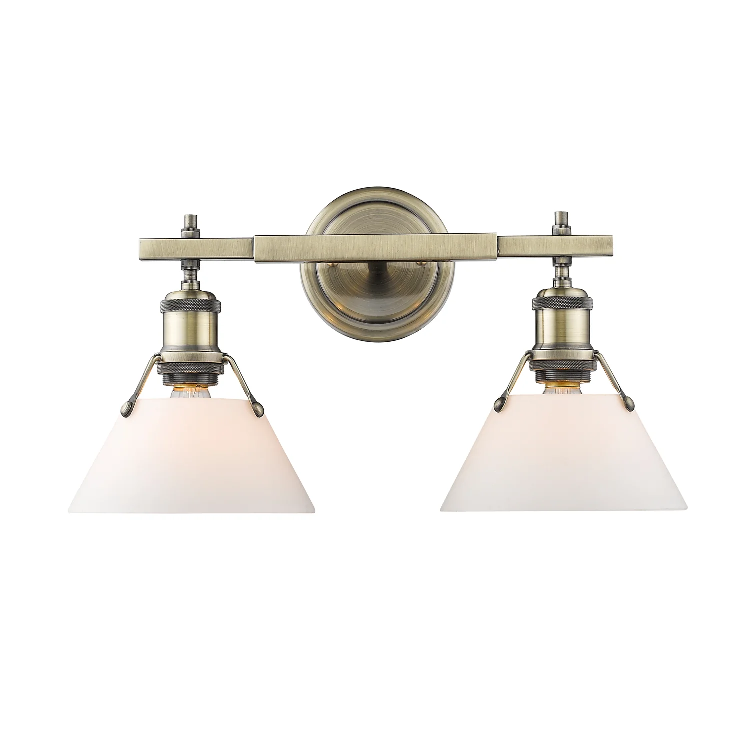 Orwell 2-light Vanity in Aged Brass and Opal Glass - Image 2