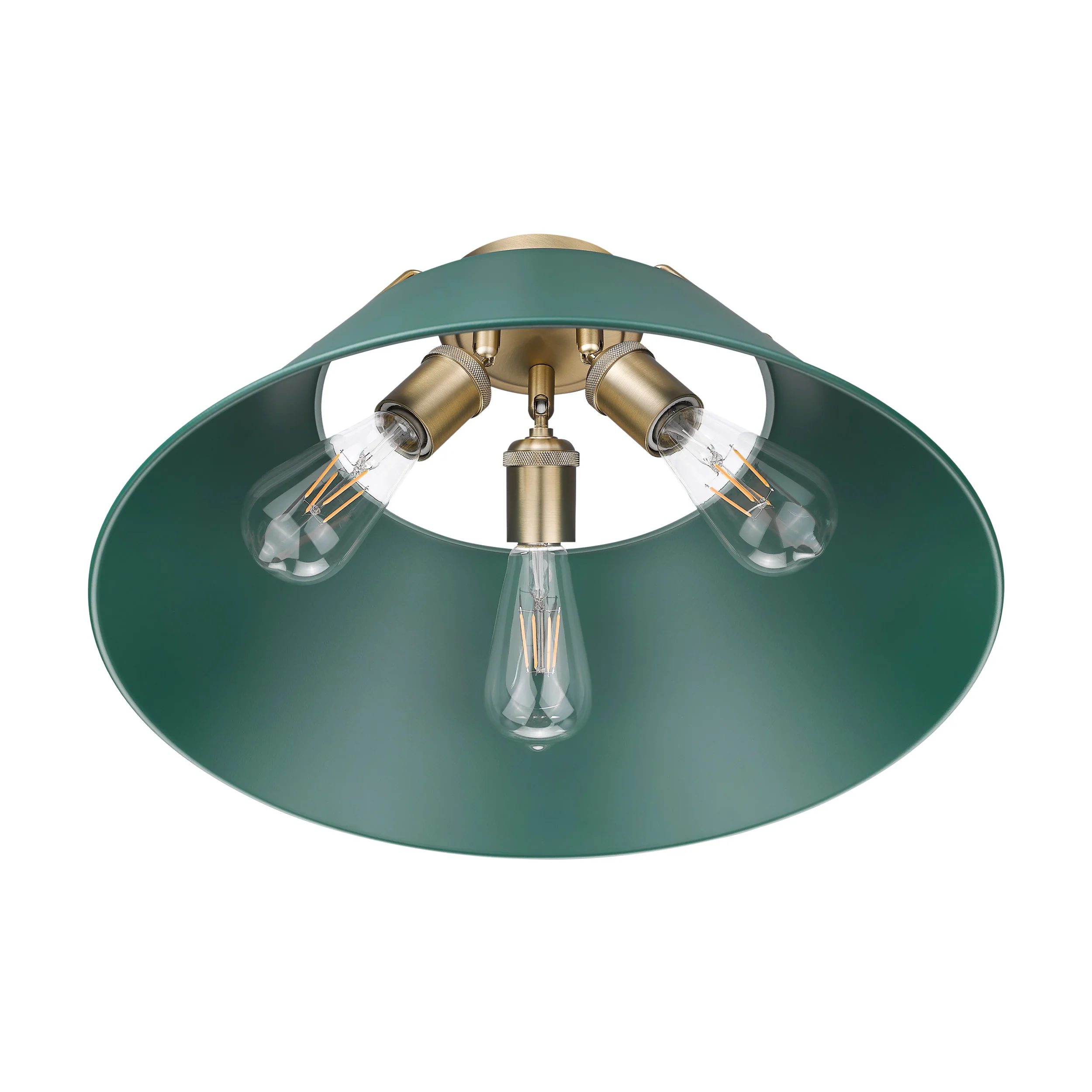 Orwell 3-light Flush Mount in Brushed Champagne Brass and Pine Green shade - Image 3