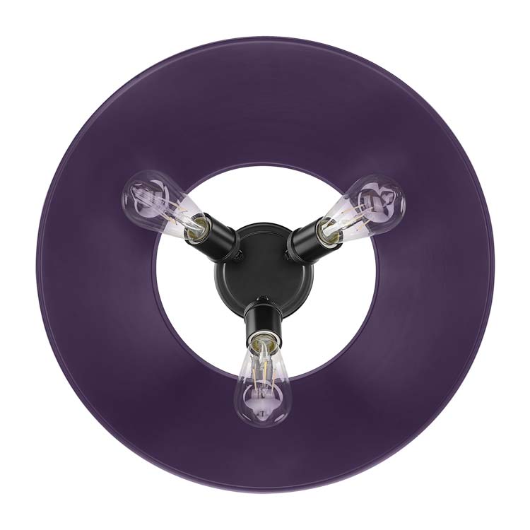 Orwell 3-light Flush Mount in Matte Black and Exotic Purple shade - Image 2