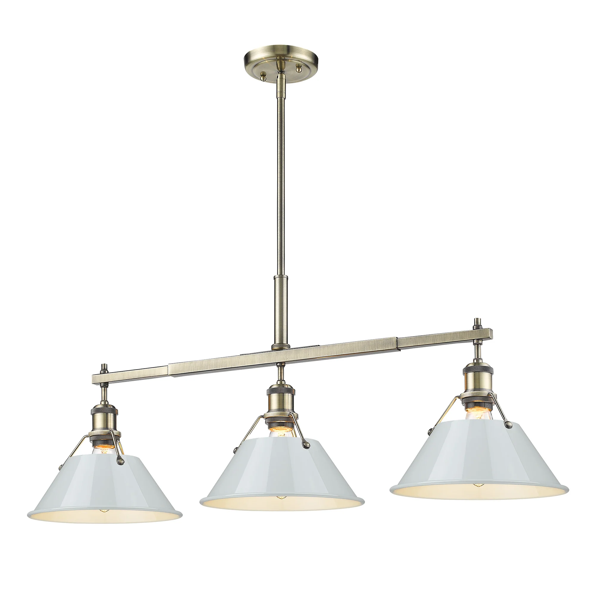 Orwell 3-light Island Light in Aged Brass and Dusky Blue shade