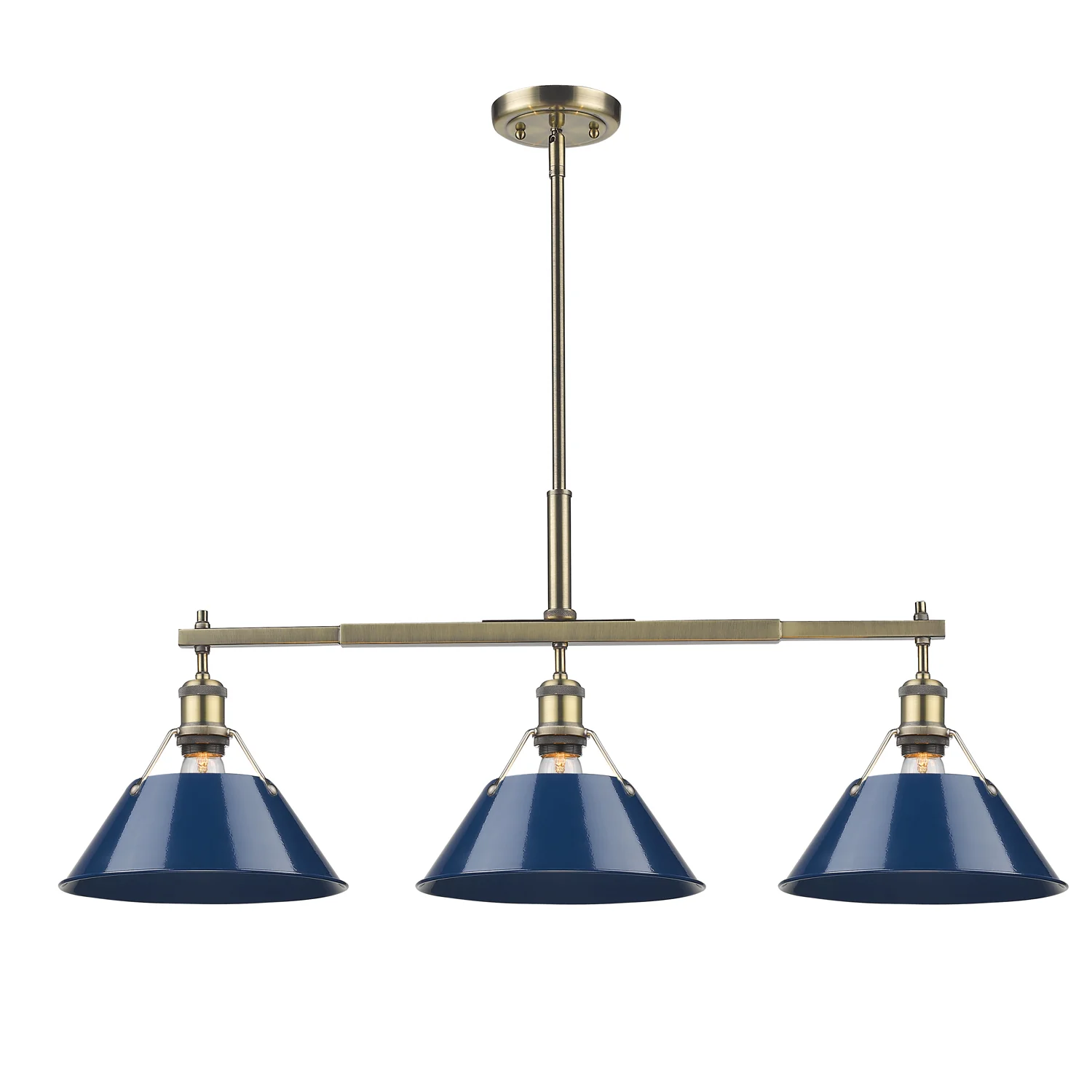 Orwell 3-light Island Light in Aged Brass and Navy Blue shade