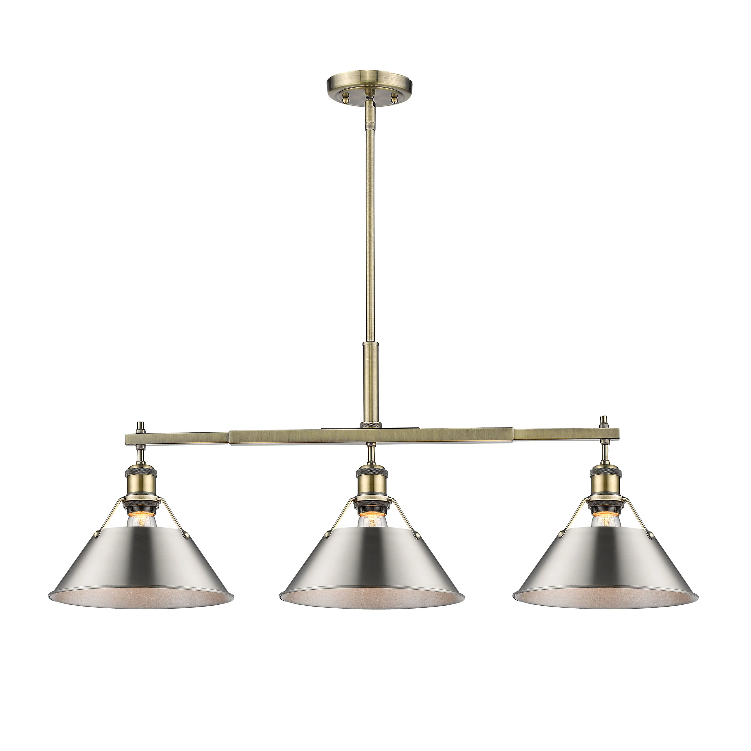Orwell 3-light Island Light in Aged Brass and Pewter shade