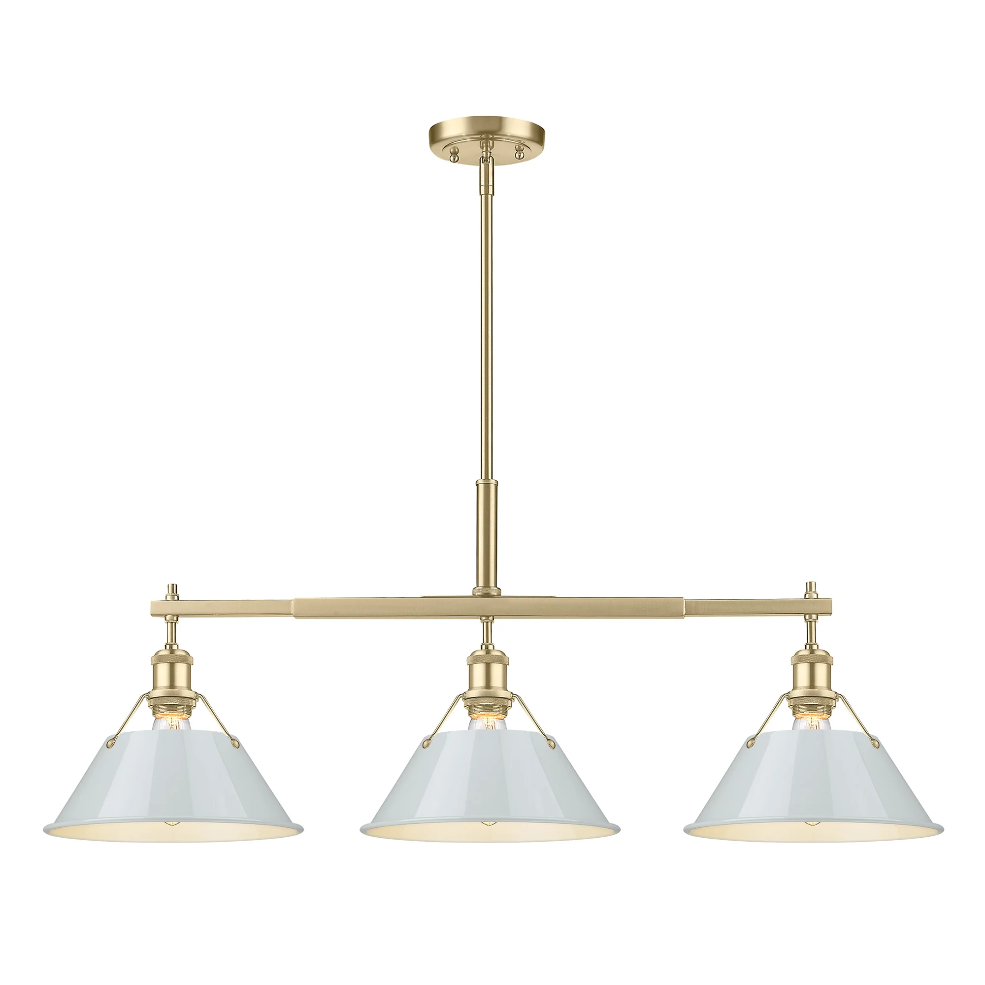 Orwell 3-light Island Light in Brushed Champagne Brass and Dusky Blue shade