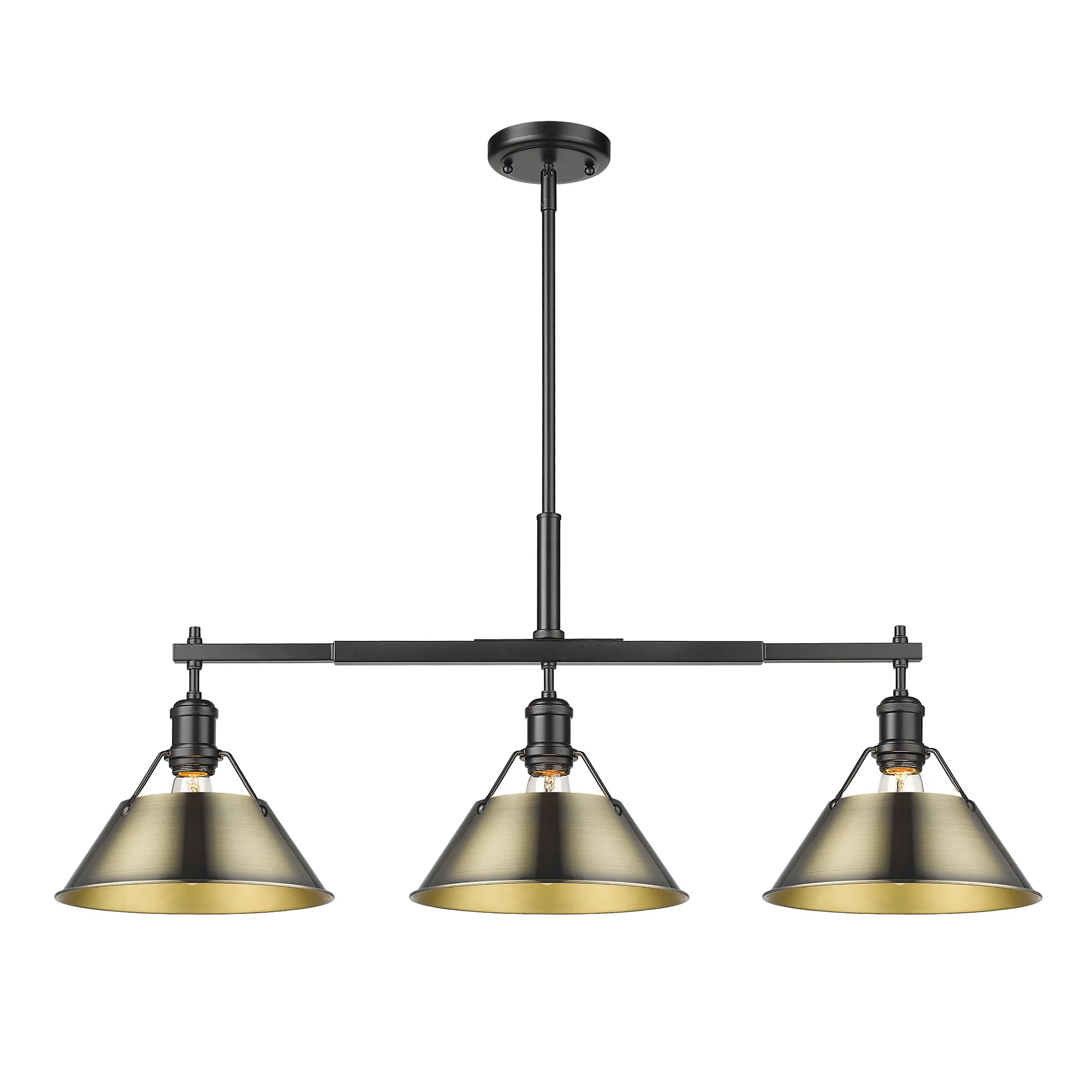 Orwell 3-light Island Light in Matte Black and Aged Brass shade