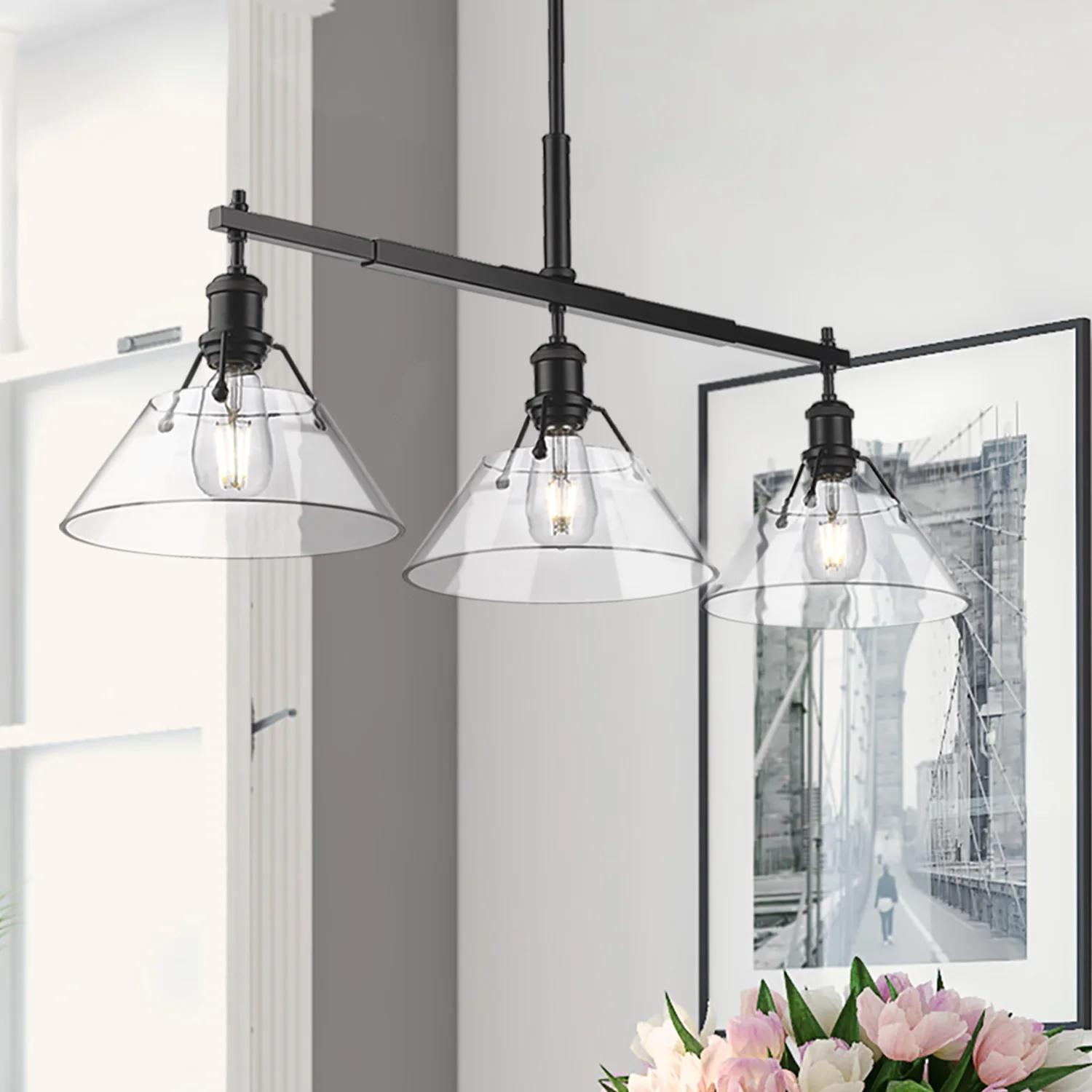 Orwell 3-light Island Light in Matte Black and Clear Glass - Image 5