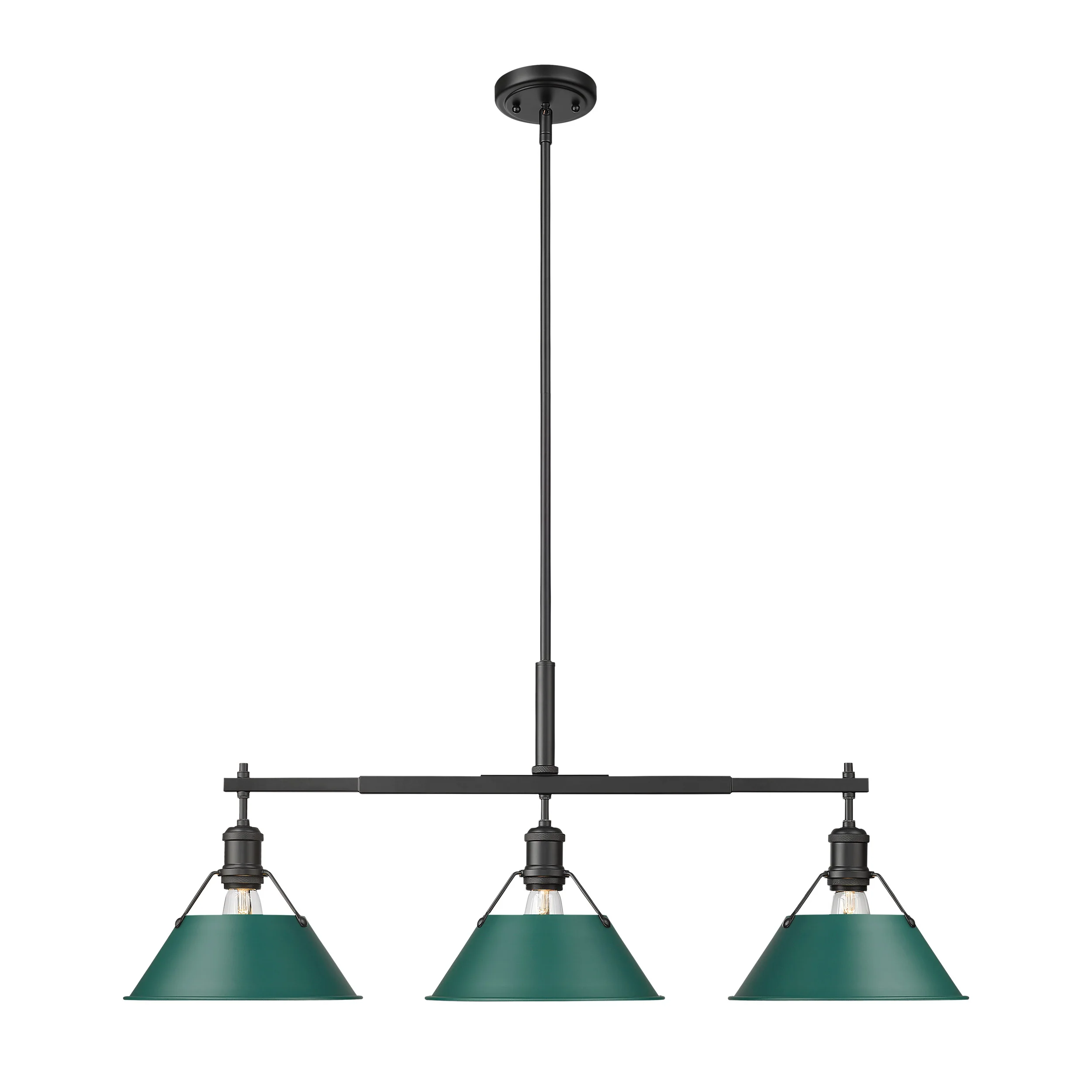 Orwell 3-light Island Light in Matte Black and Pine Green shade