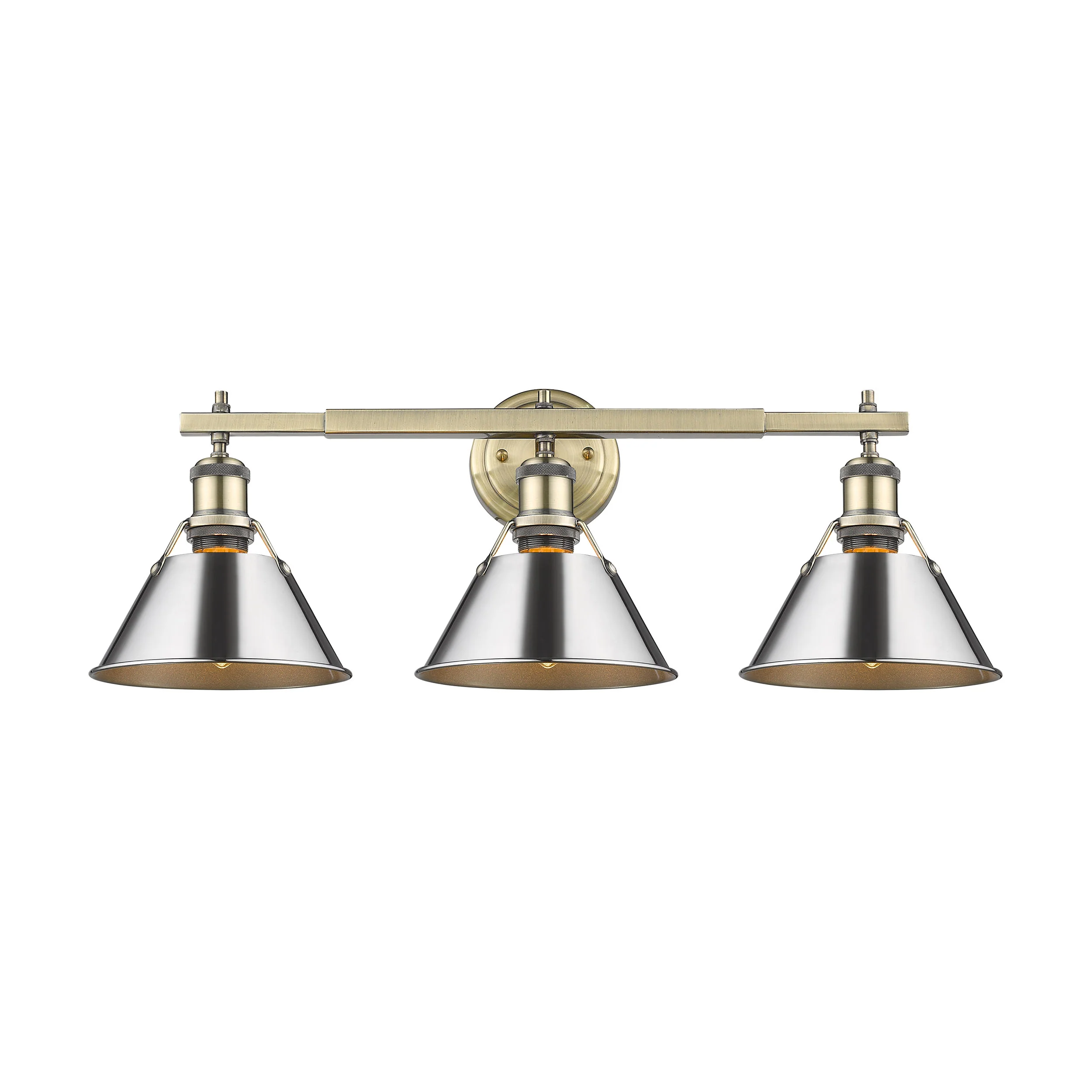 Orwell 3-light Vanity in Aged Brass and Chrome shade