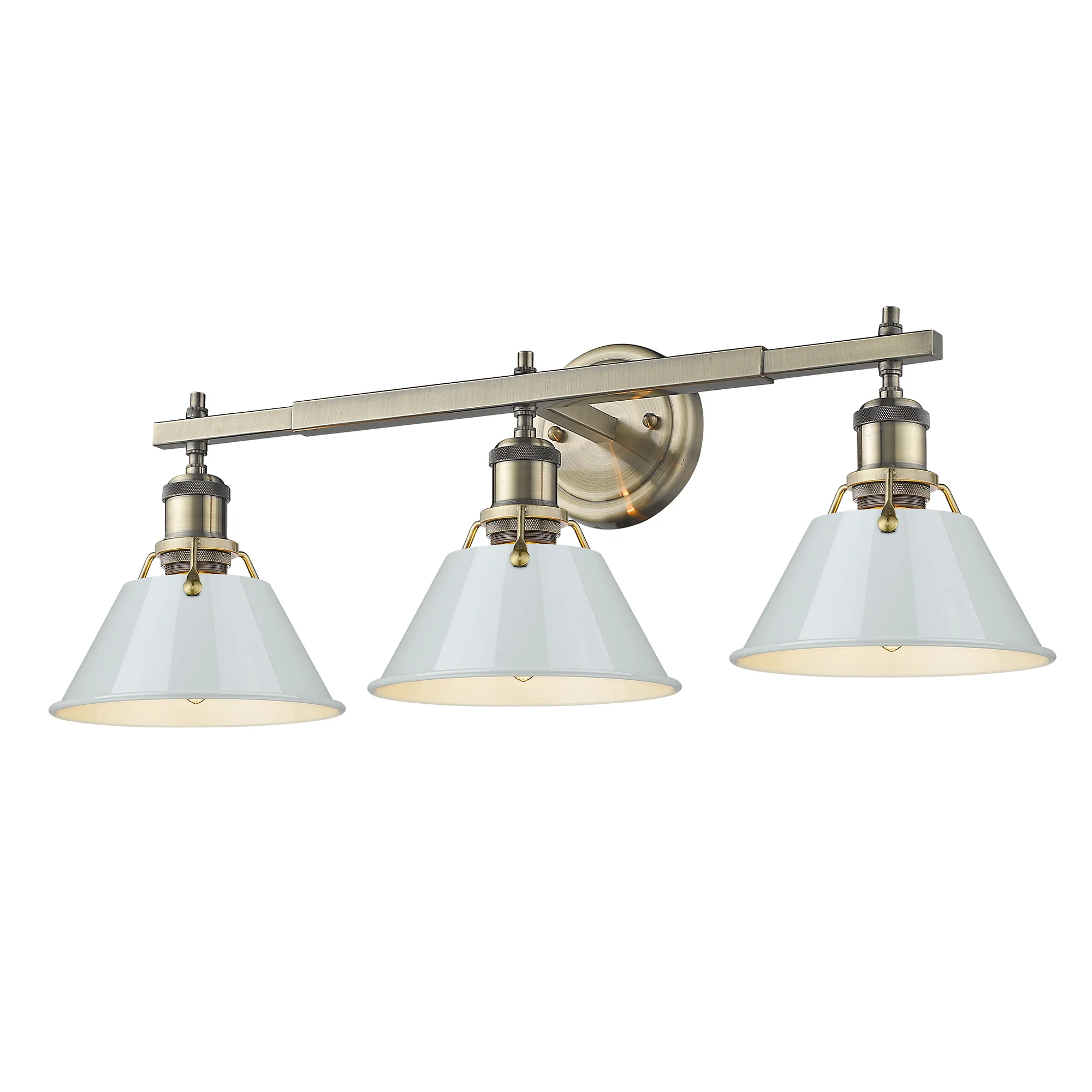 Orwell 3-light Vanity in Aged Brass and Dusky Blue shade