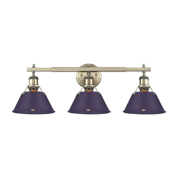 Orwell 3-light Vanity in Aged Brass and Exotic Purple shade