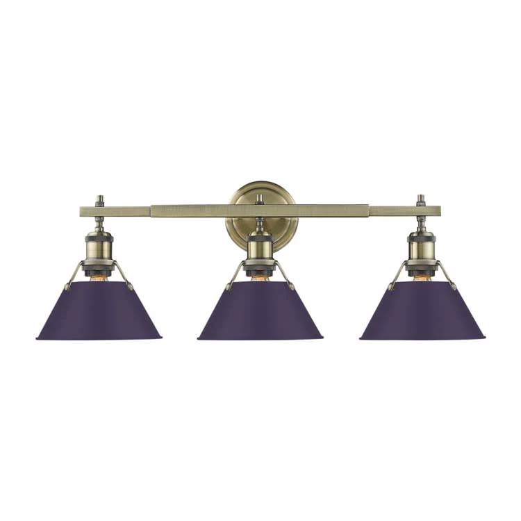 Orwell 3-light Vanity in Aged Brass and Exotic Purple shade - Image 2