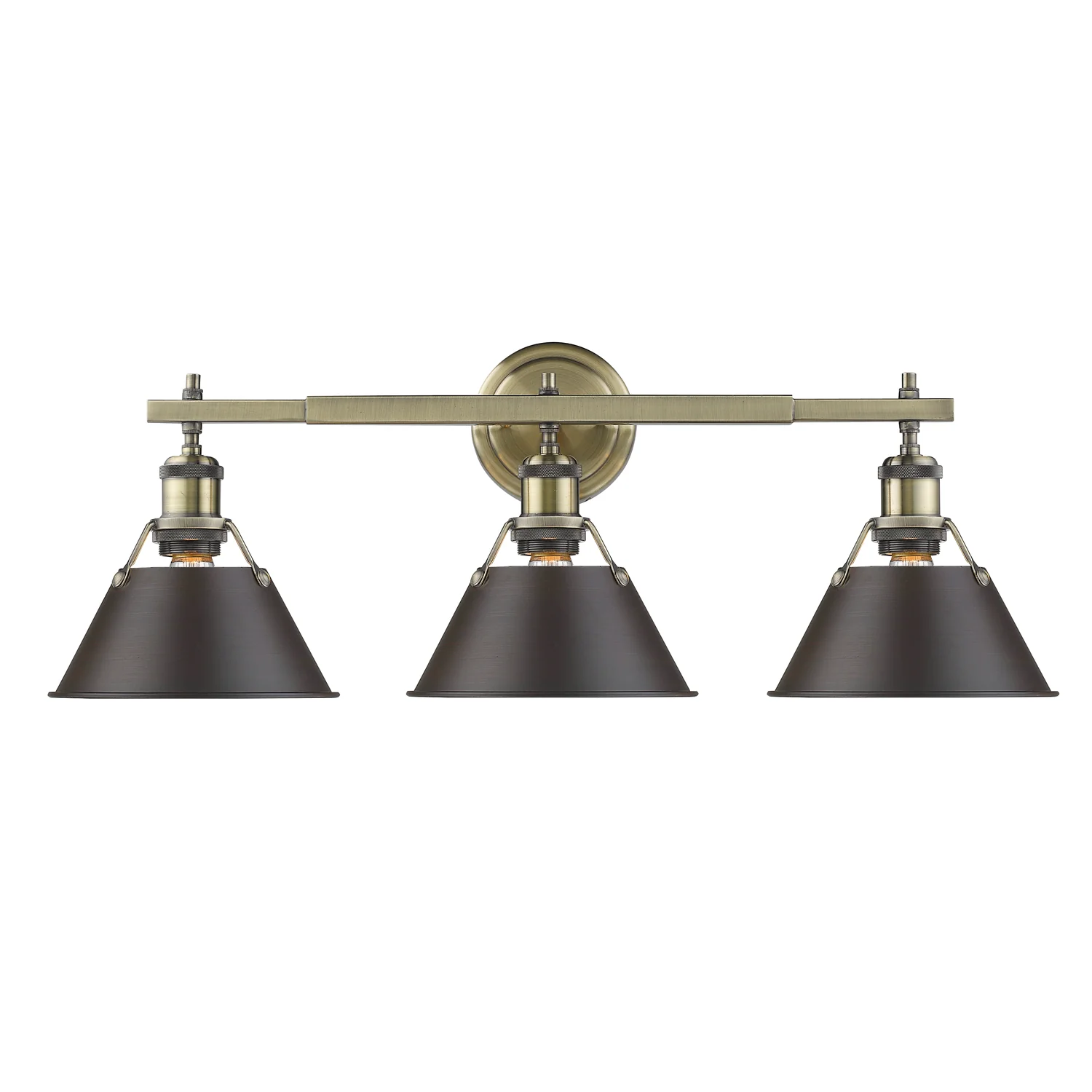 Orwell 3-light Vanity in Aged Brass and Matte Black shade - Image 2