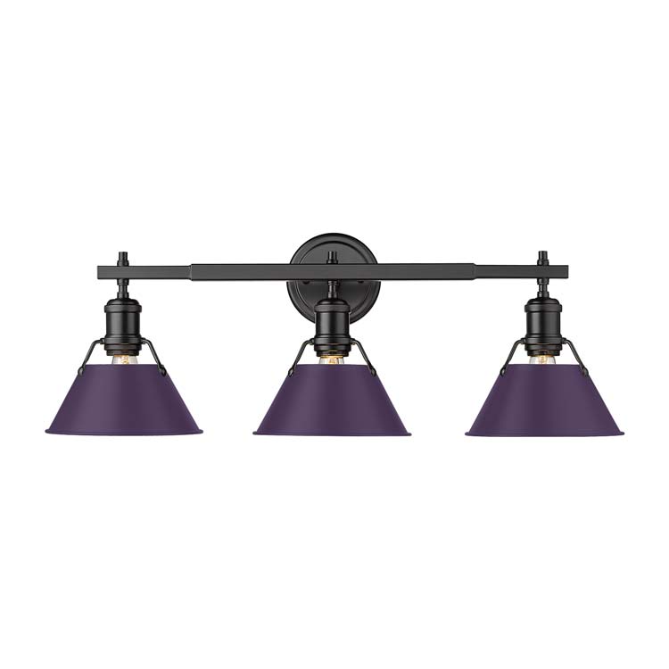 Orwell 3-light Vanity in Matte Black and Exotic Purple shade - Image 2