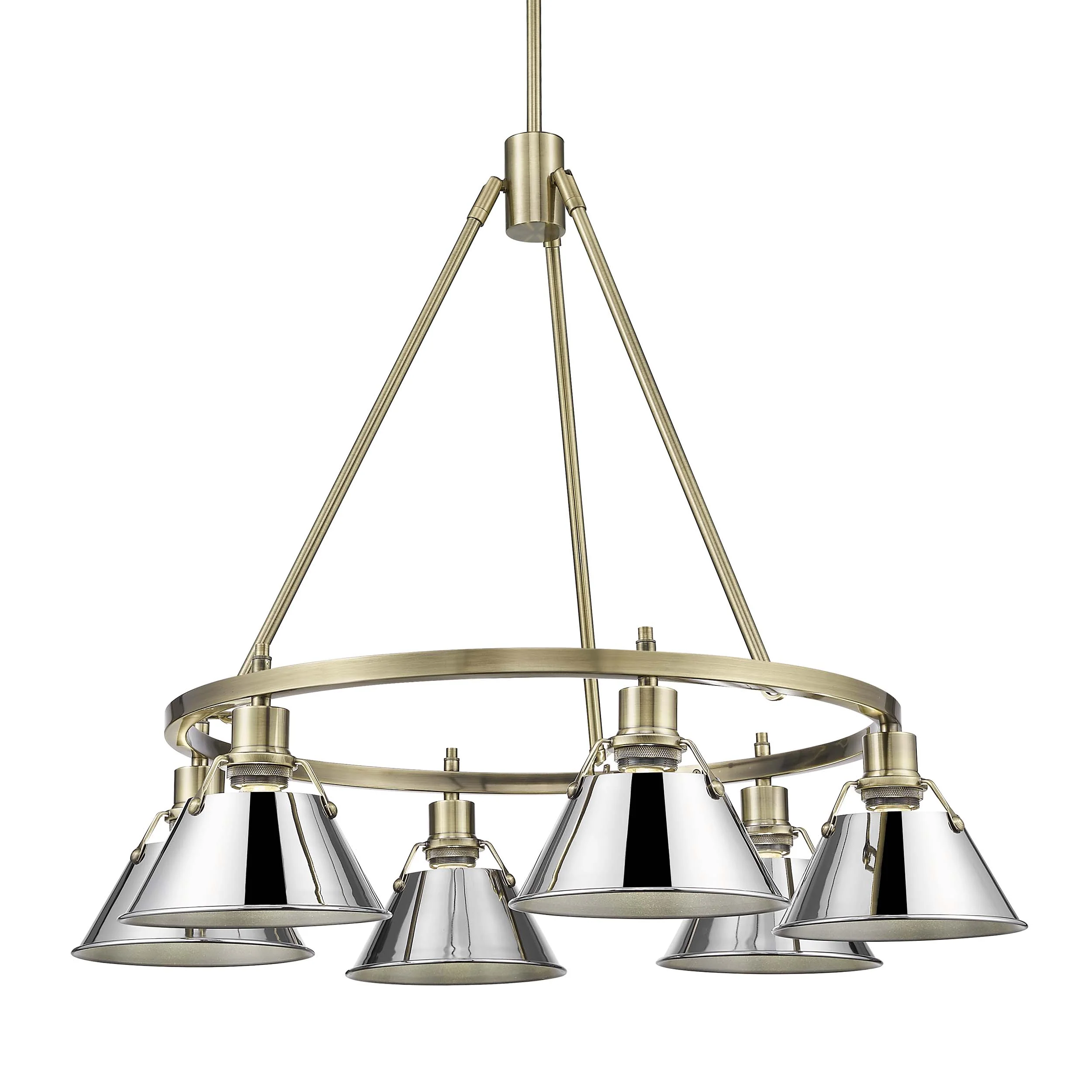 Orwell 6-light Chandelier in Aged Brass and Chrome shade