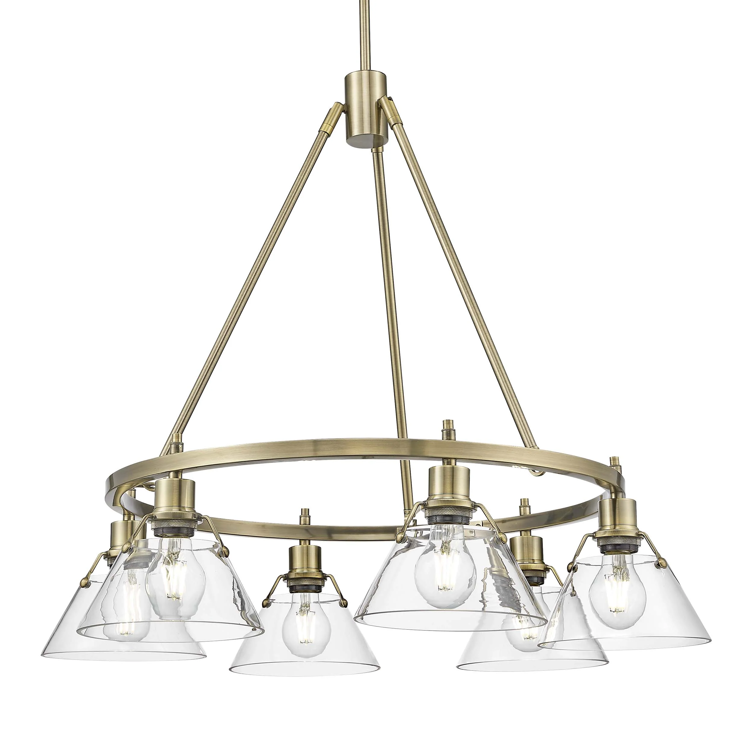 Orwell 6-light Chandelier in Aged Brass and Clear Glass