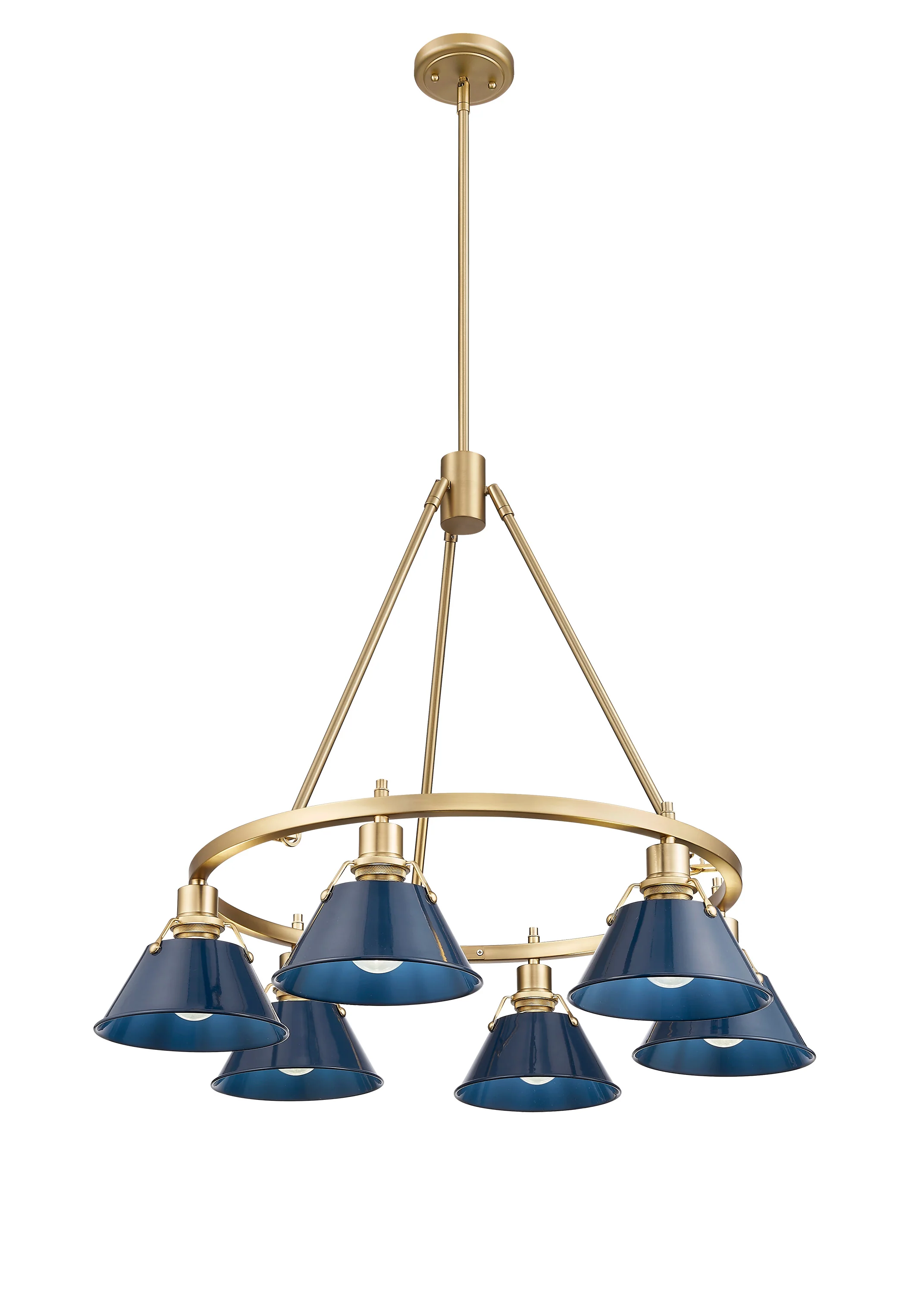 Orwell 6-light Chandelier in Brushed Champagne Brass and Navy Blue shade - Image 2