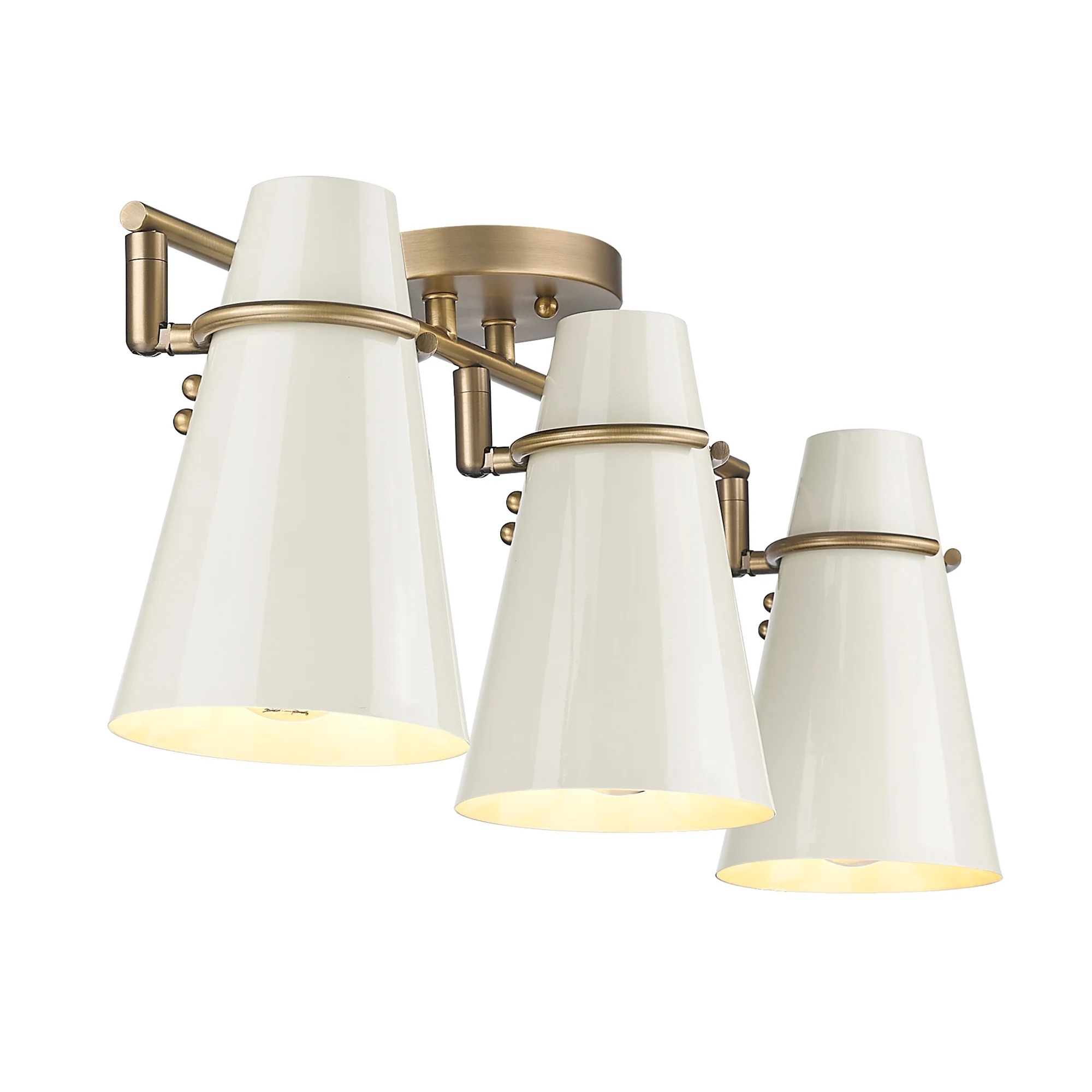 Reeva 3-light Semi-Flush Mount in Modern Brass and Glossy Ecru shade - Image 6