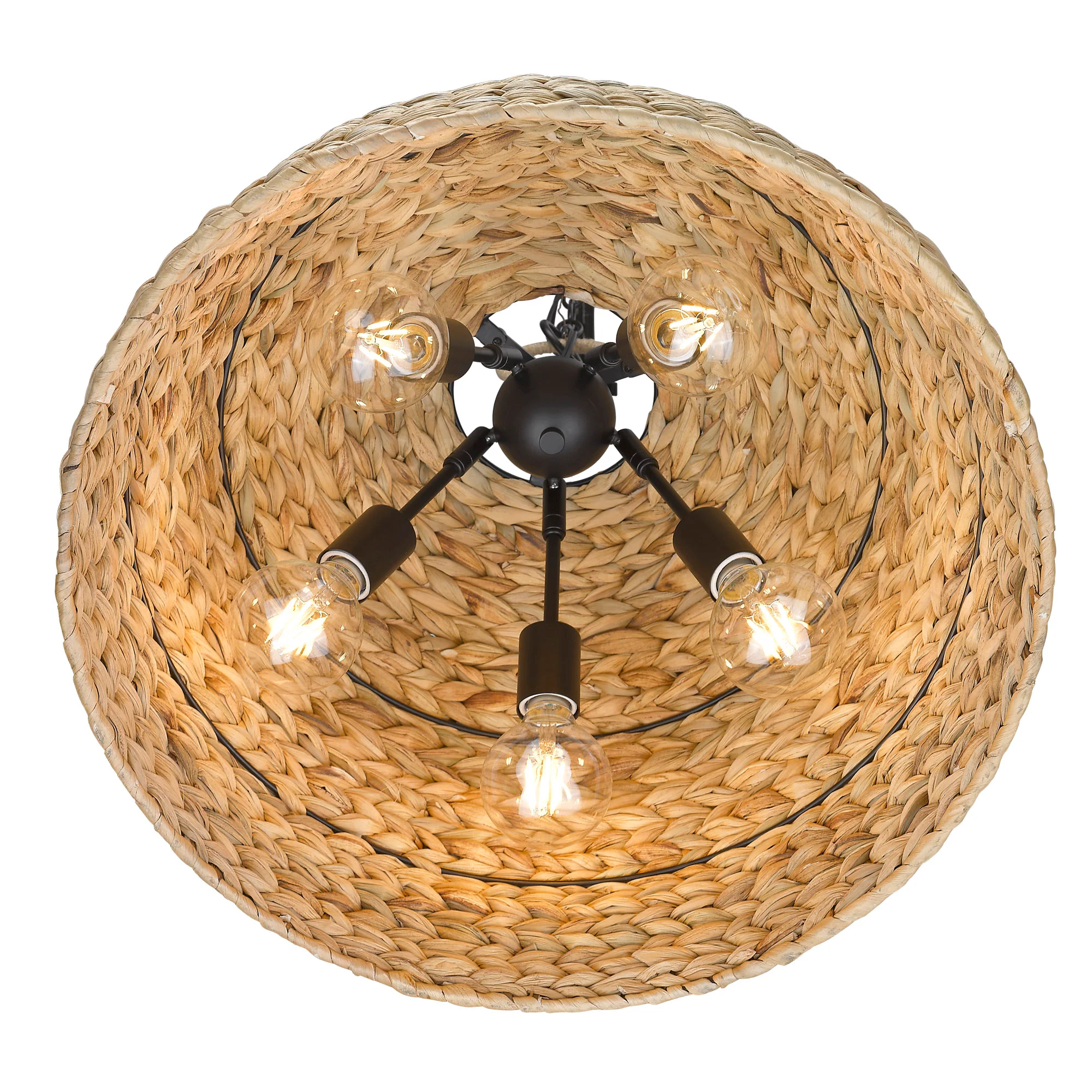 Rue 5-light Pendant in Matte Black and Woven Sweet Grass shade - Image 4