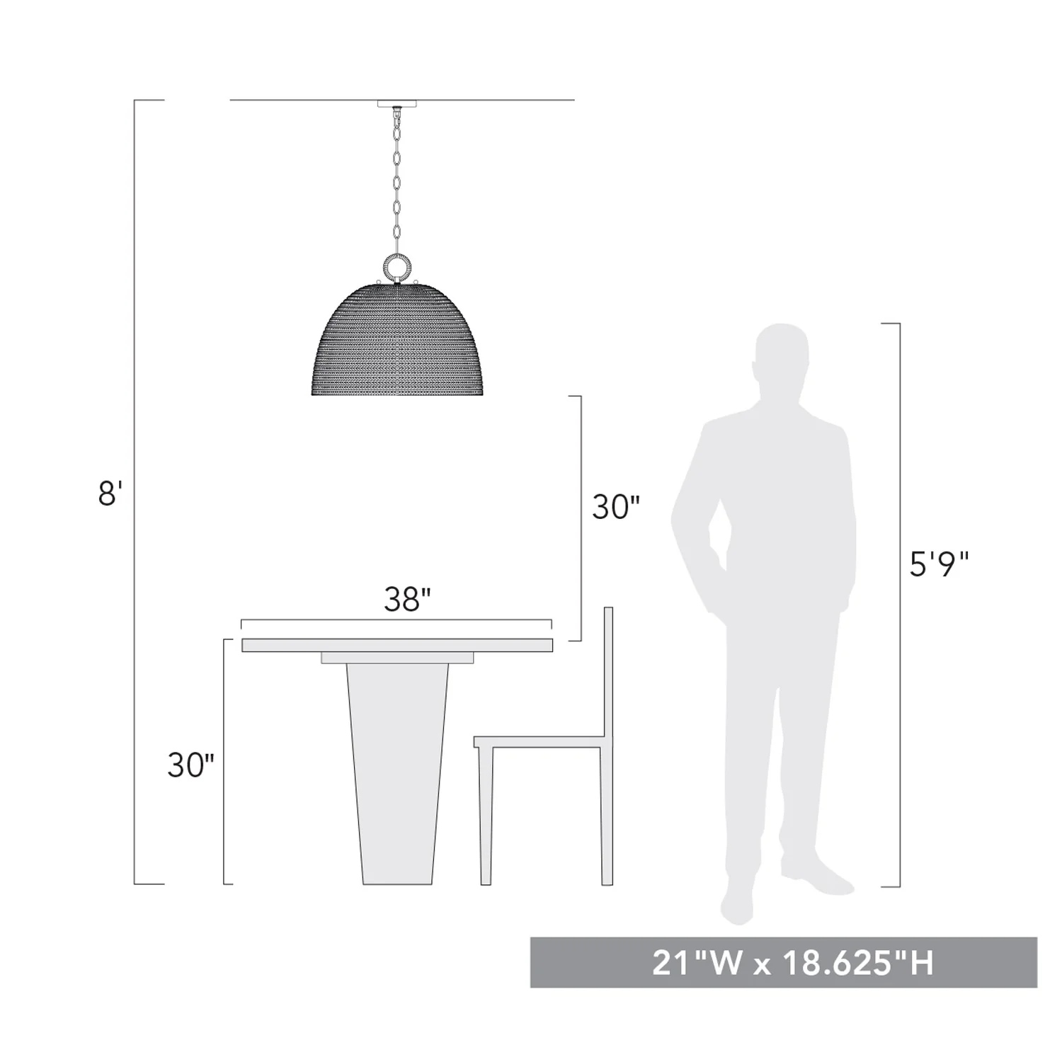 Rue 5-light Pendant in Matte Black and Woven Sweet Grass shade - Image 6