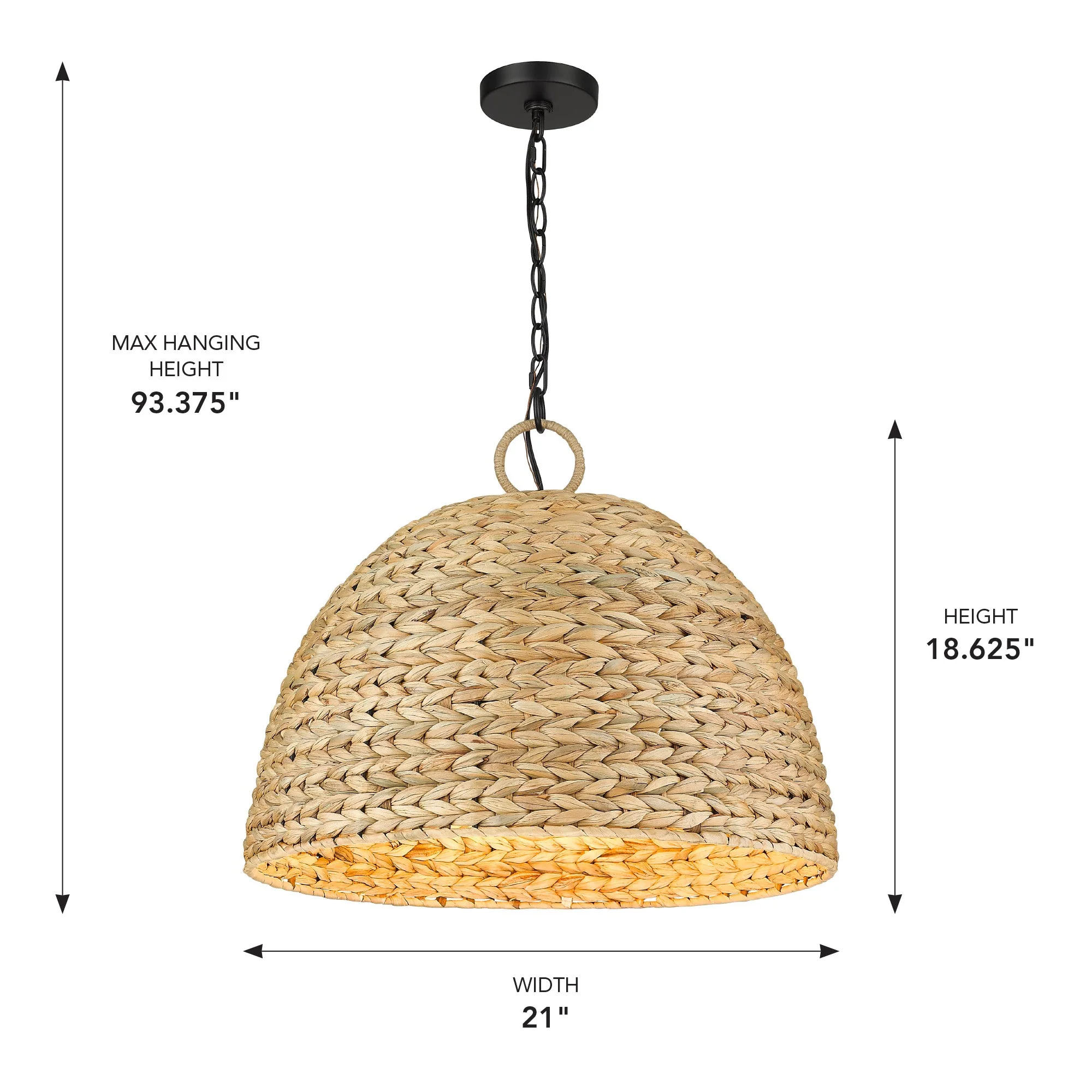 Rue 5-light Pendant in Matte Black and Woven Sweet Grass shade - Image 7
