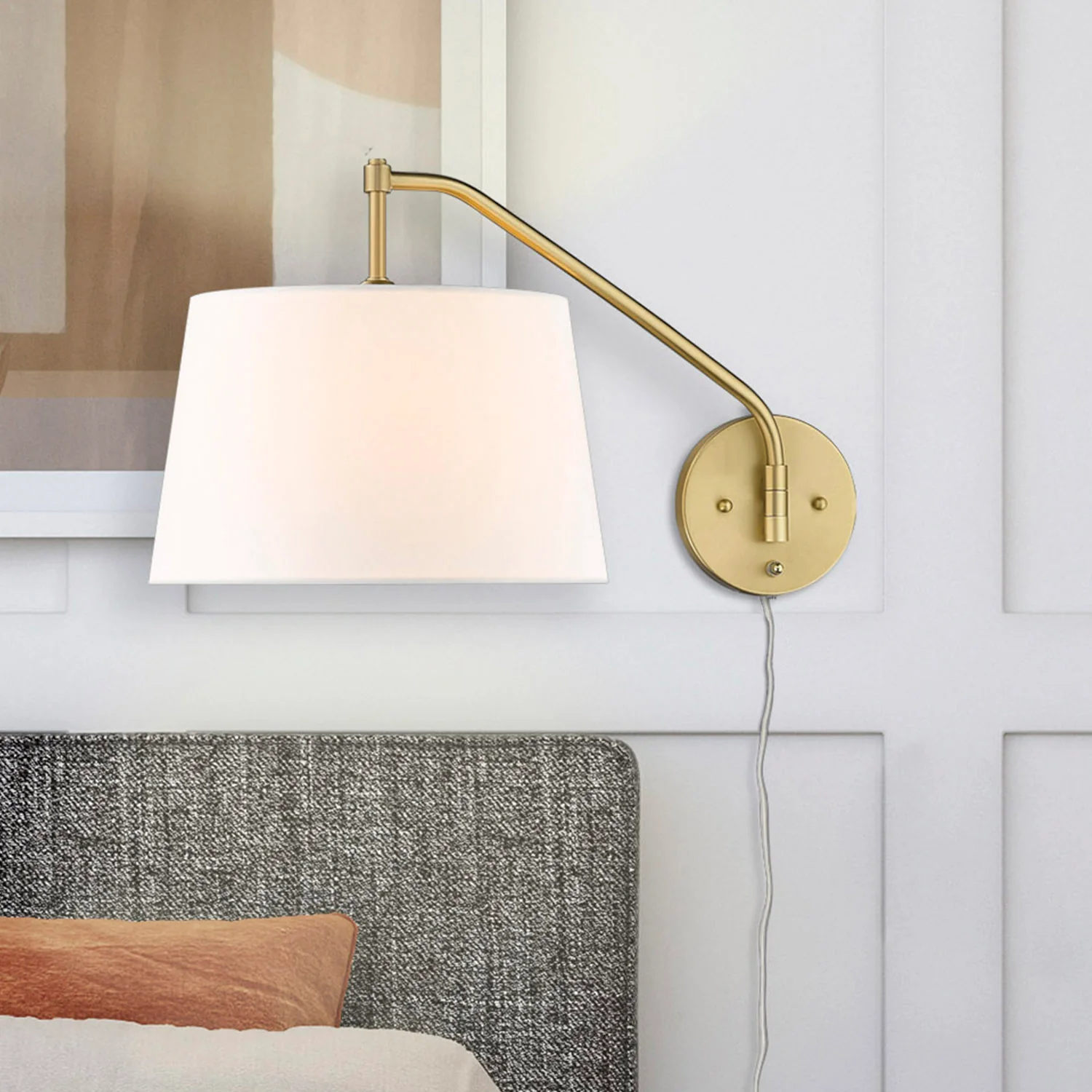 Ryleigh 1-light Swing Arm in Brushed Champagne Brass and Modern White shade - Image 9