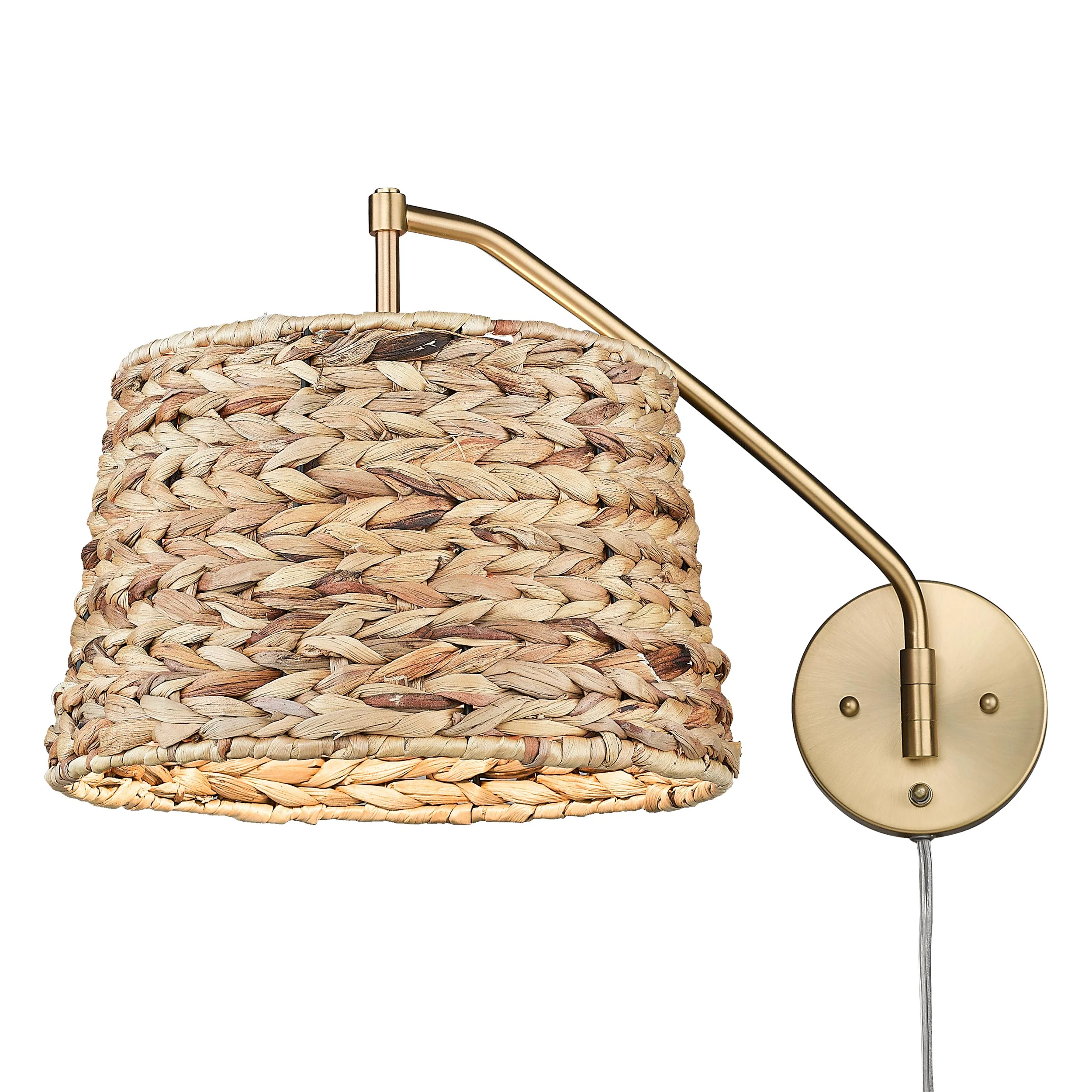 Ryleigh 1-light Swing Arm in Brushed Champagne Brass and Woven Sweet Grass - Image 4