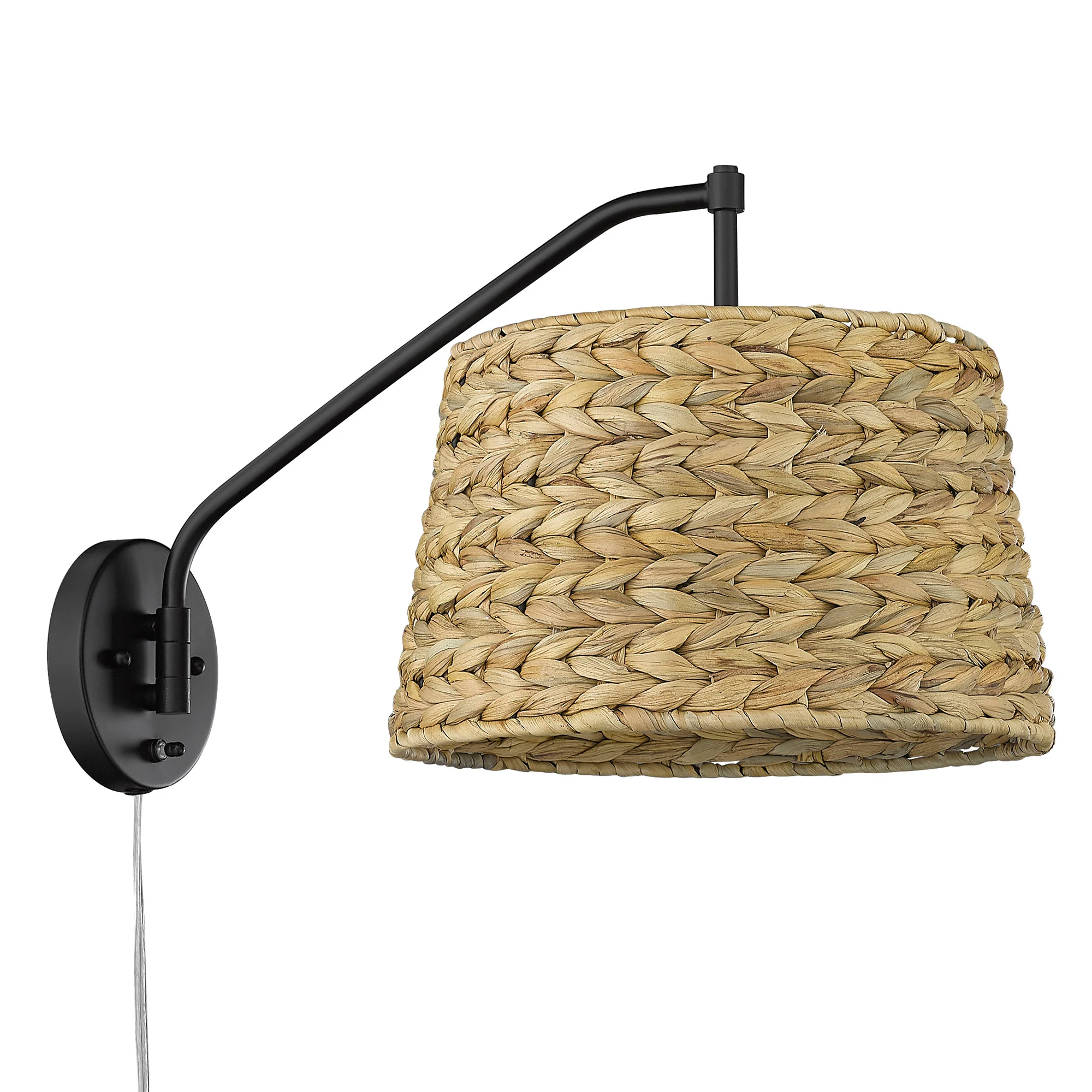 Ryleigh 1-light Swing Arm Wall Lamp in Matte Black and Woven Sweet Grass shade - Image 3