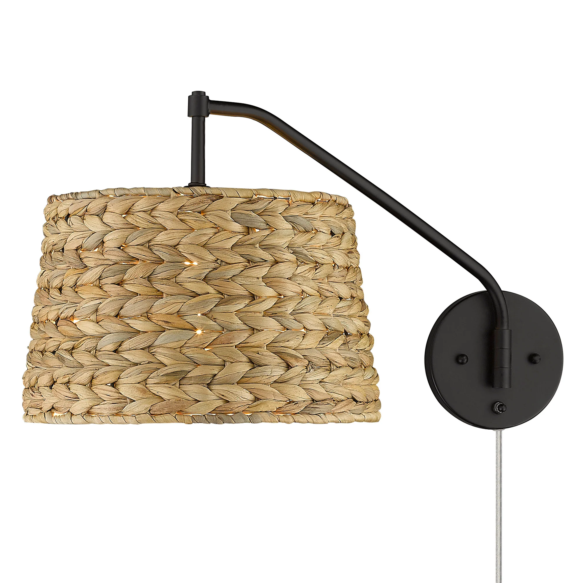 Ryleigh 1-light Swing Arm Wall Lamp in Matte Black and Woven Sweet Grass shade - Image 4