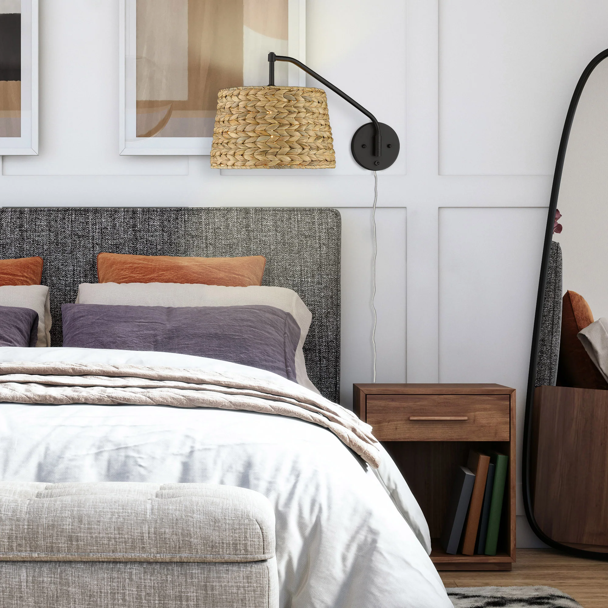 Ryleigh 1-light Swing Arm Wall Lamp in Matte Black and Woven Sweet Grass shade - Image 9