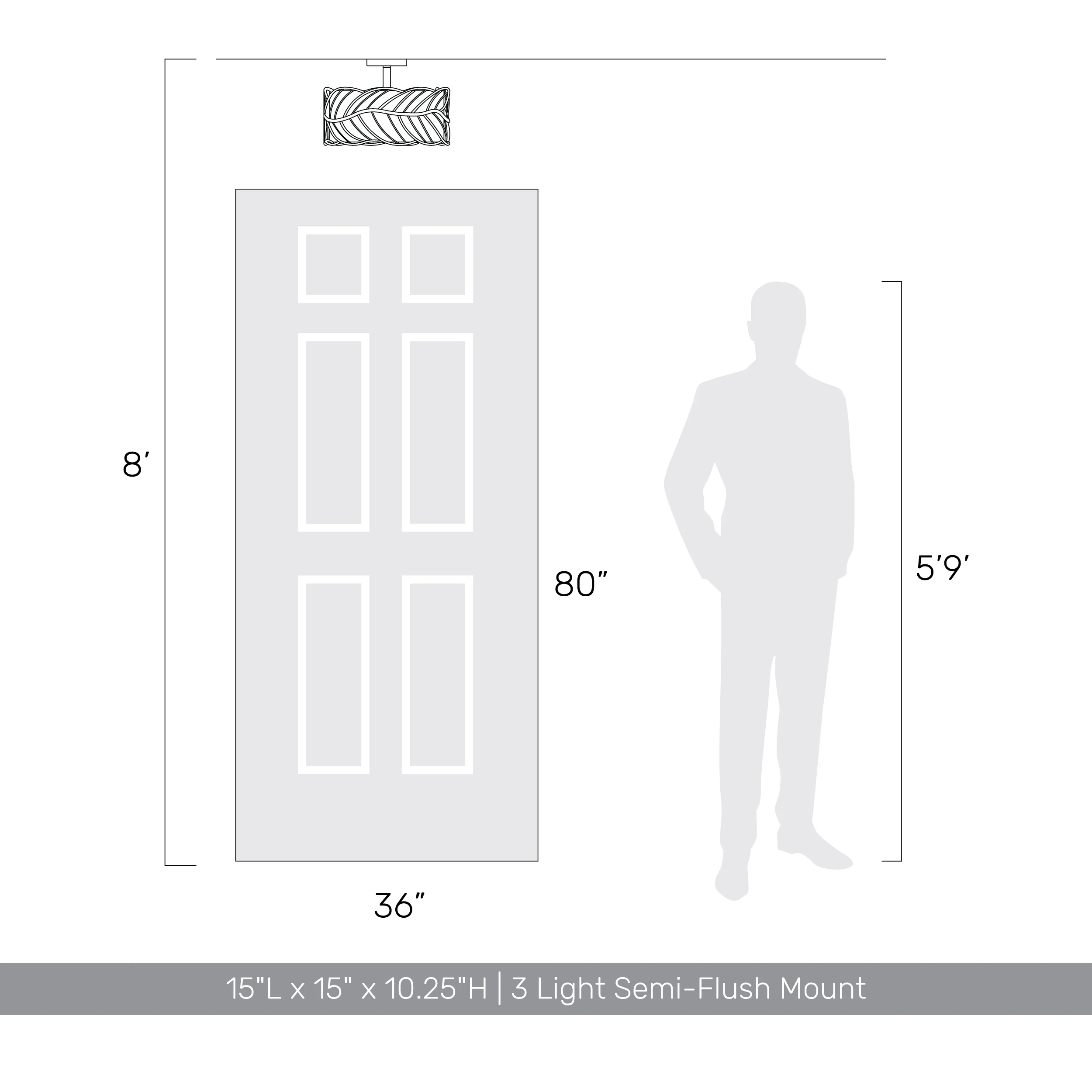 Simbolo 3-light Semi-Flush Mount in Antique Black Iron - Image 8
