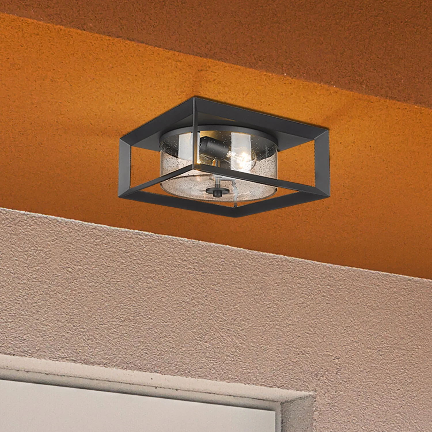 Smyth 2-light Outdoor Ceiling in Natural Black and Seeded Glass - Image 3